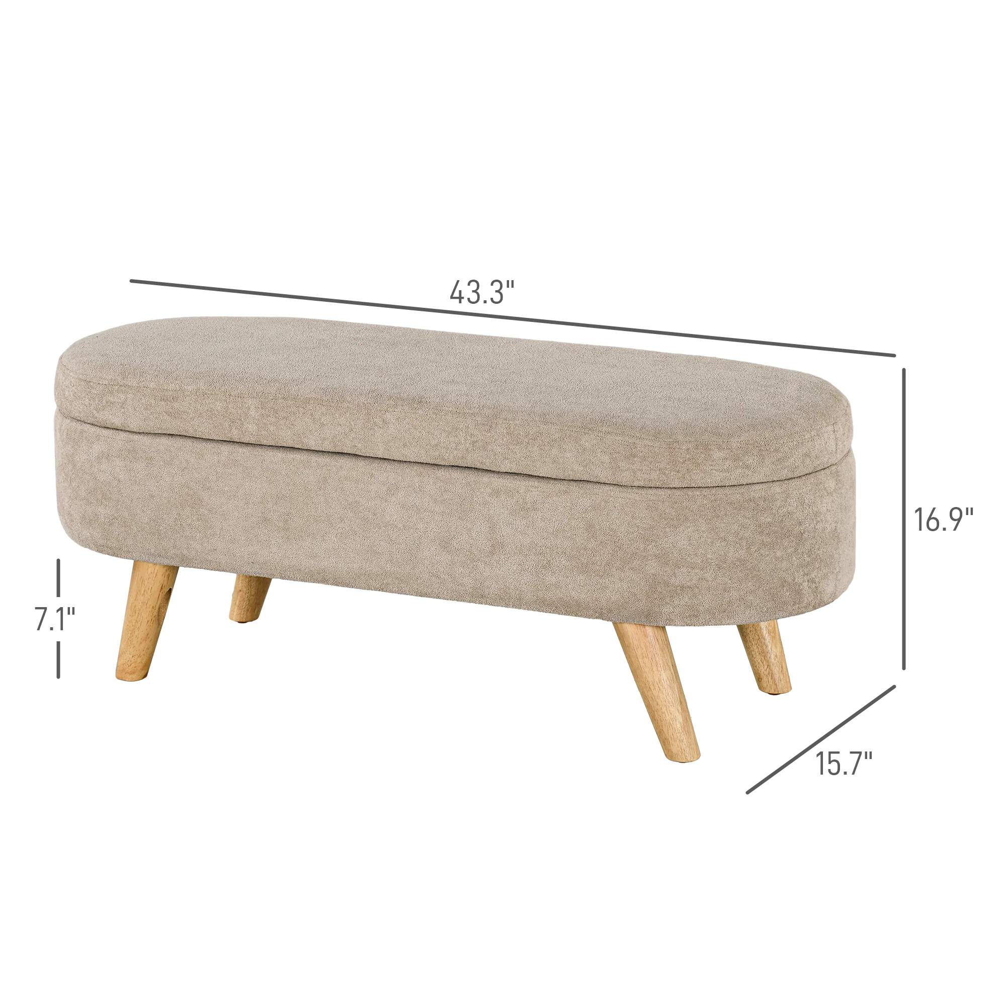 43.3" Upholstered End of Bed Bench with Wood Legs, Storage Ottoman for Entryway, Beige - Image 5