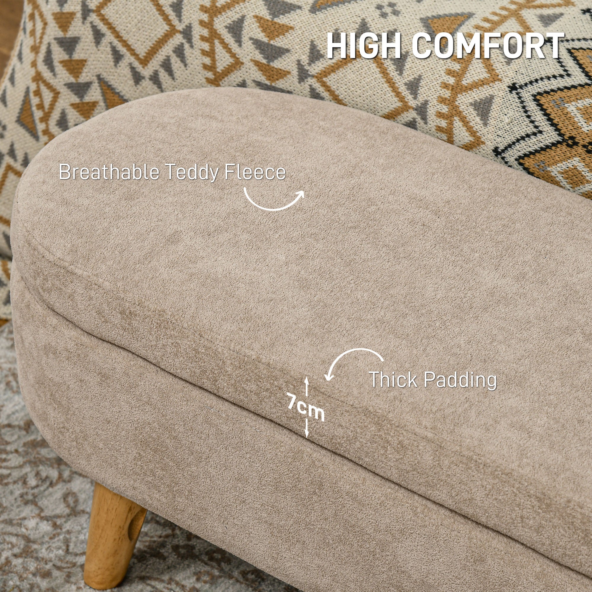 43.3" Upholstered End of Bed Bench with Wood Legs, Storage Ottoman for Entryway, Beige - Image 7