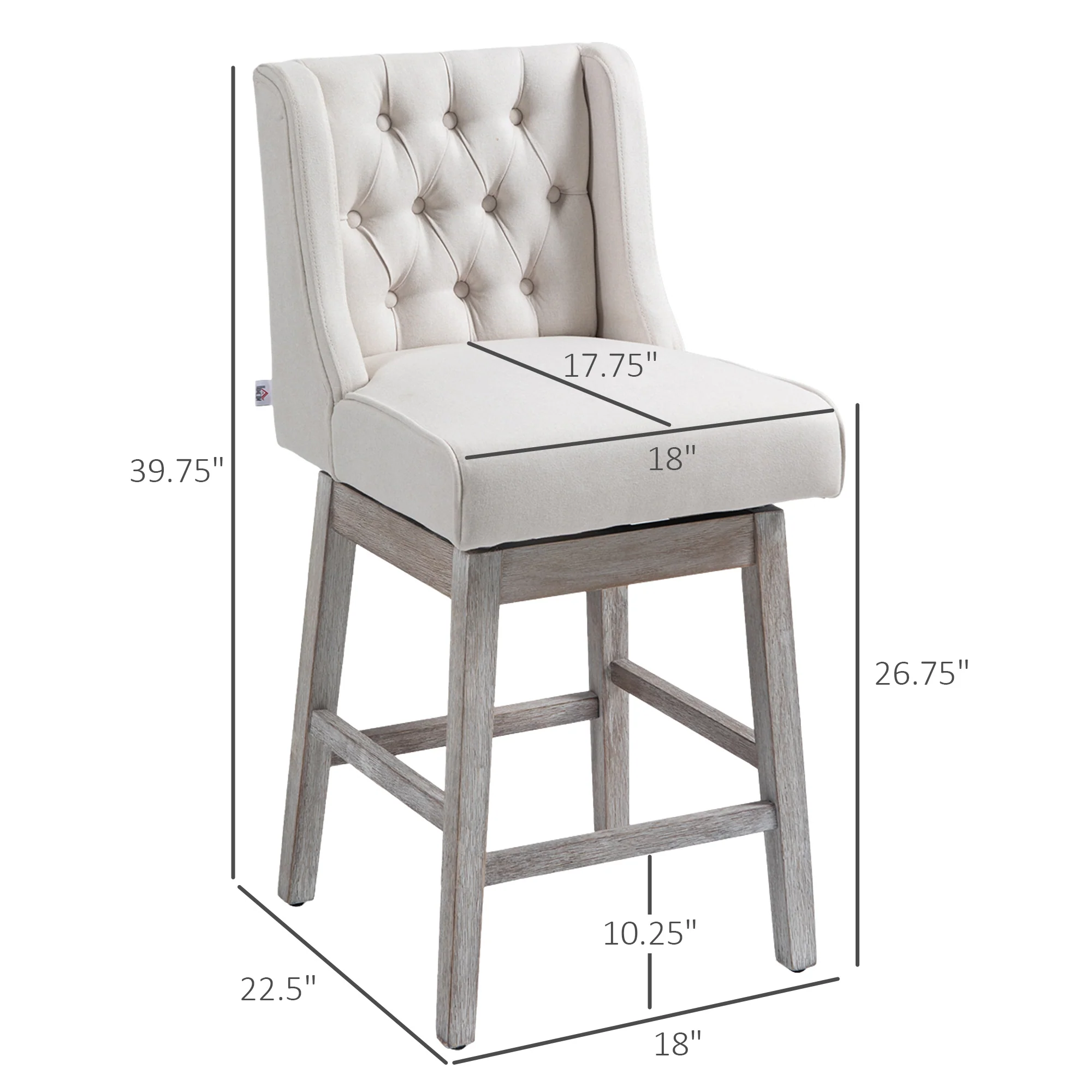 27" Counter Height Stools, Swivel, Linen Upholstery, Button Tufted, Beige - Image 5