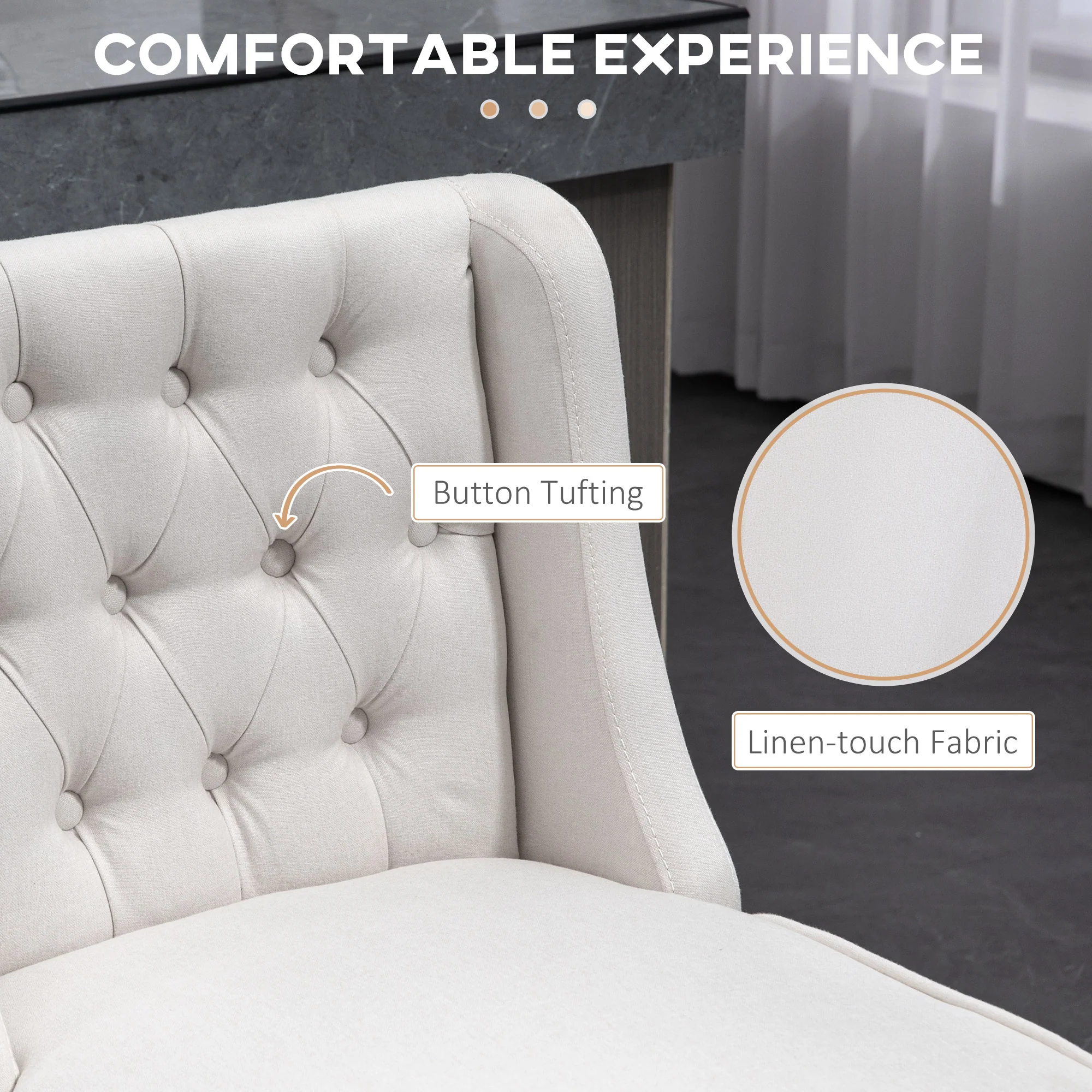 27" Counter Height Stools, Swivel, Linen Upholstery, Button Tufted, Beige - Image 9