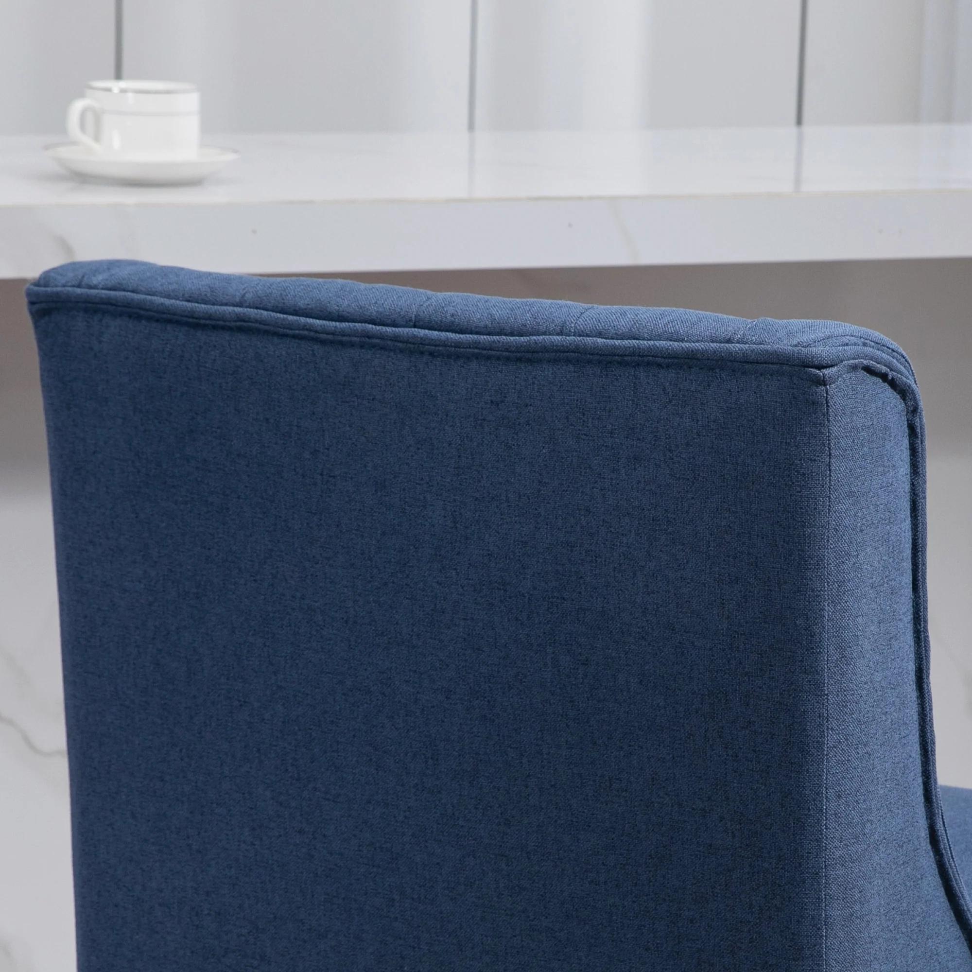 27" Counter Height Stools, Swivel, Linen Upholstery, Button Tufted, Blue - Image 11
