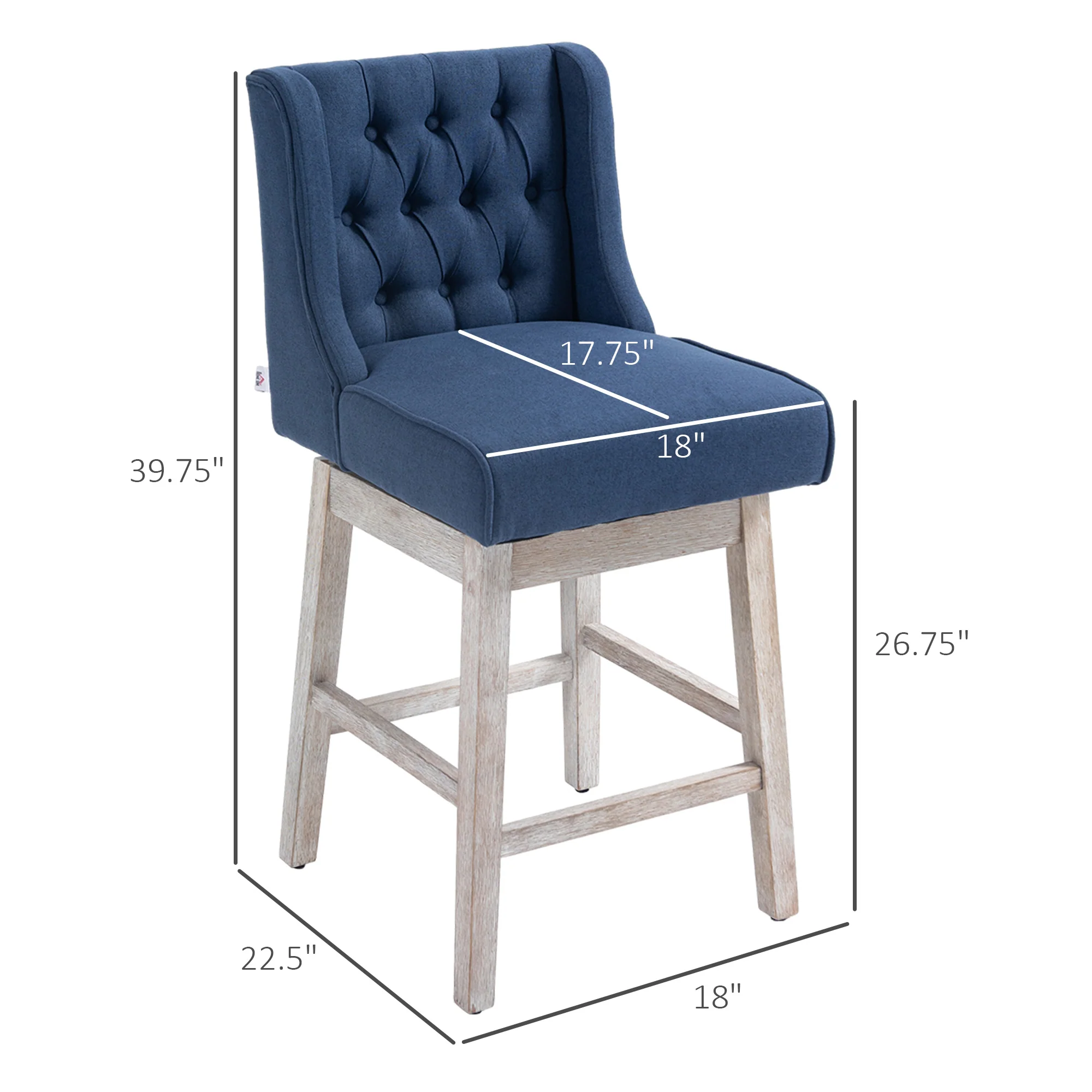 27" Counter Height Stools, Swivel, Linen Upholstery, Button Tufted, Blue - Image 5