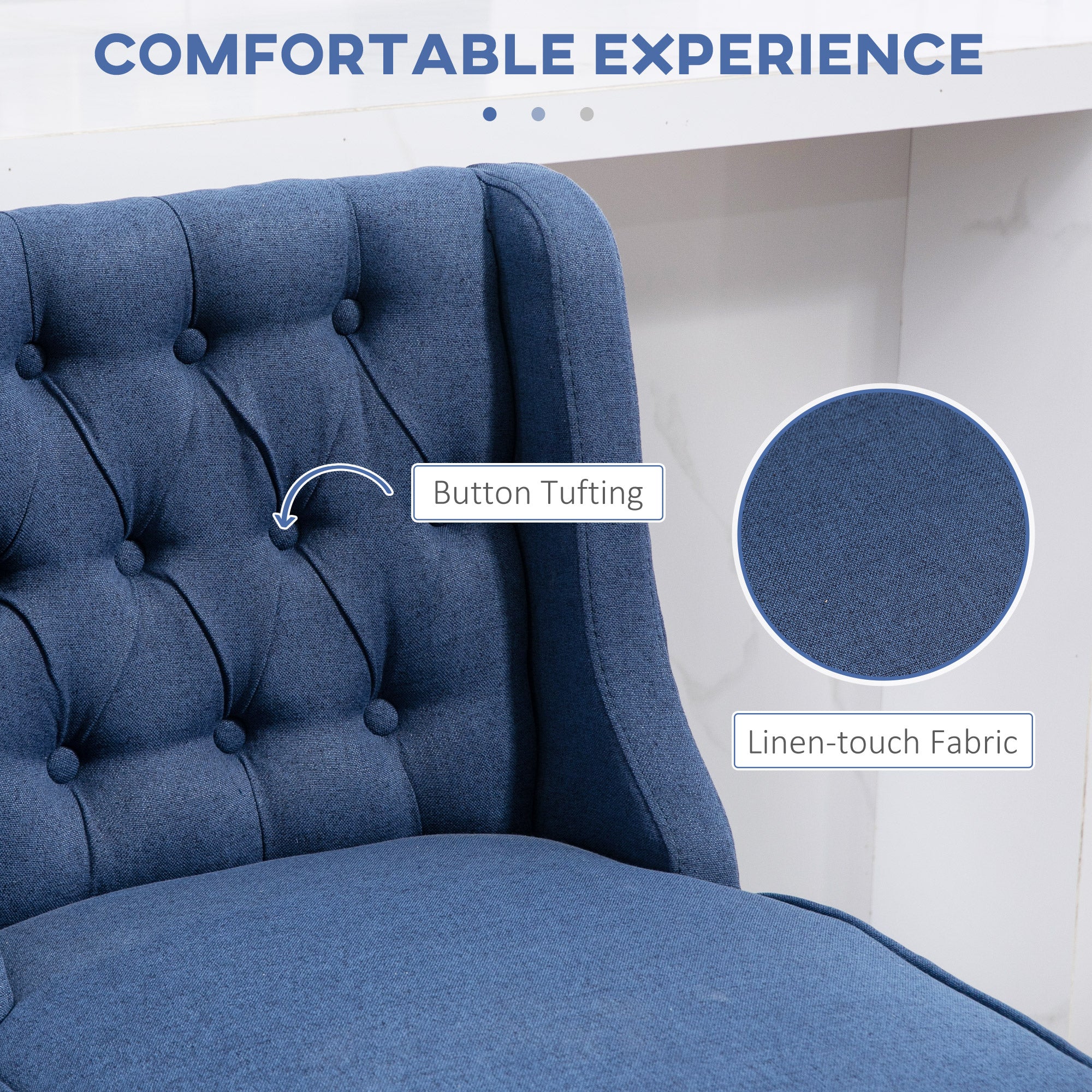27" Counter Height Stools, Swivel, Linen Upholstery, Button Tufted, Blue - Image 9