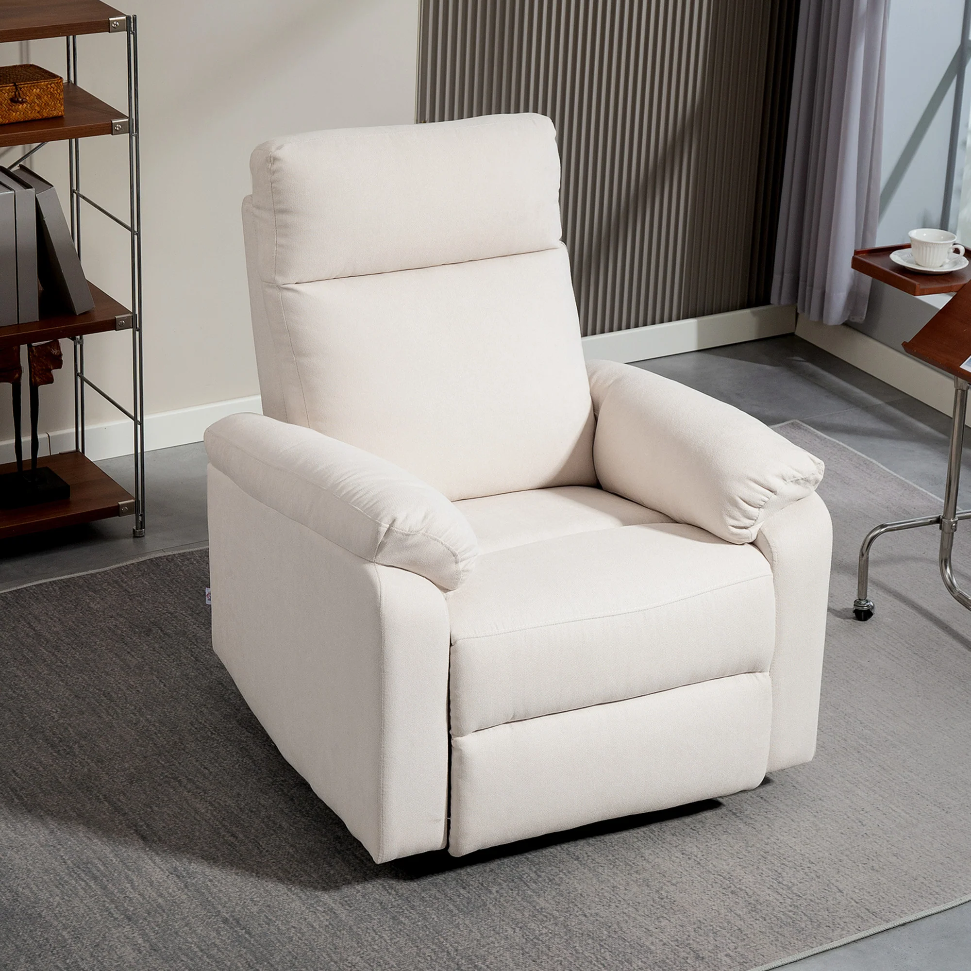 Swivel Recliner Chair, Wide Rocking Single Sofa with Pocket & Footrest, Cream White - Image 4