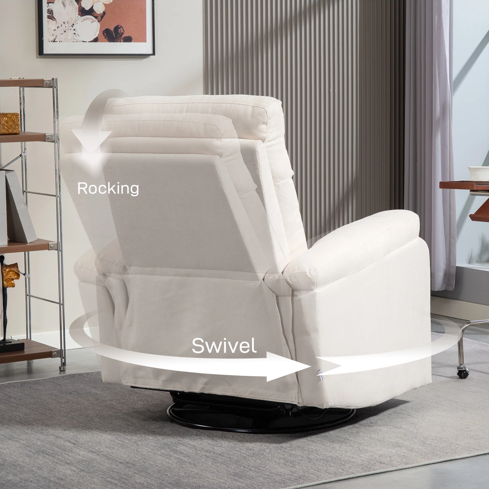 Swivel Recliner Chair, Wide Rocking Single Sofa with Pocket & Footrest, Cream White - Image 7
