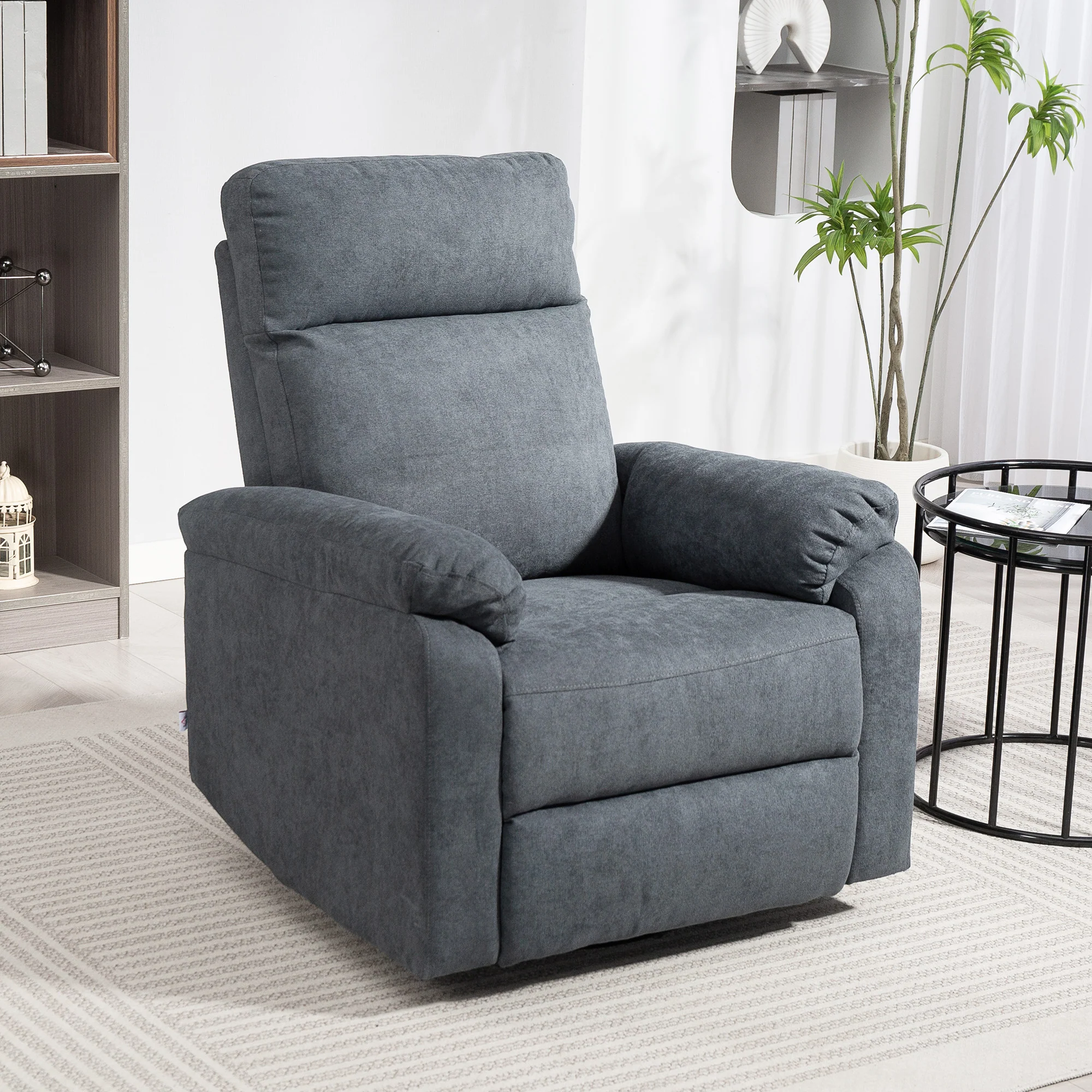 Swivel Recliner Chair, Wide Rocking Single Sofa with Pocket & Footrest, Gray - Image 4