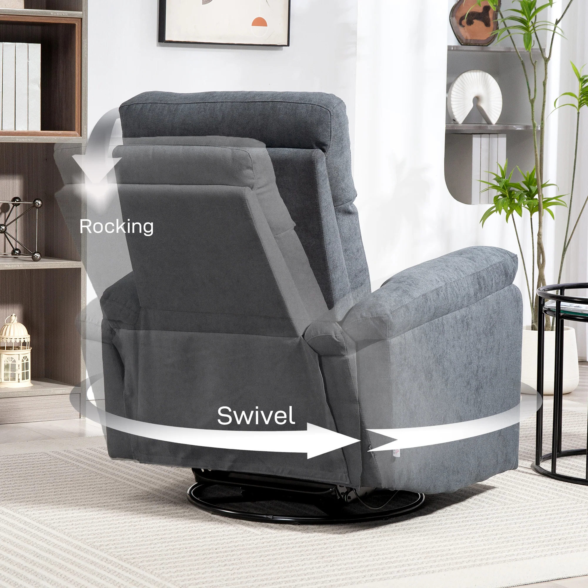 Swivel Recliner Chair, Wide Rocking Single Sofa with Pocket & Footrest, Gray - Image 7