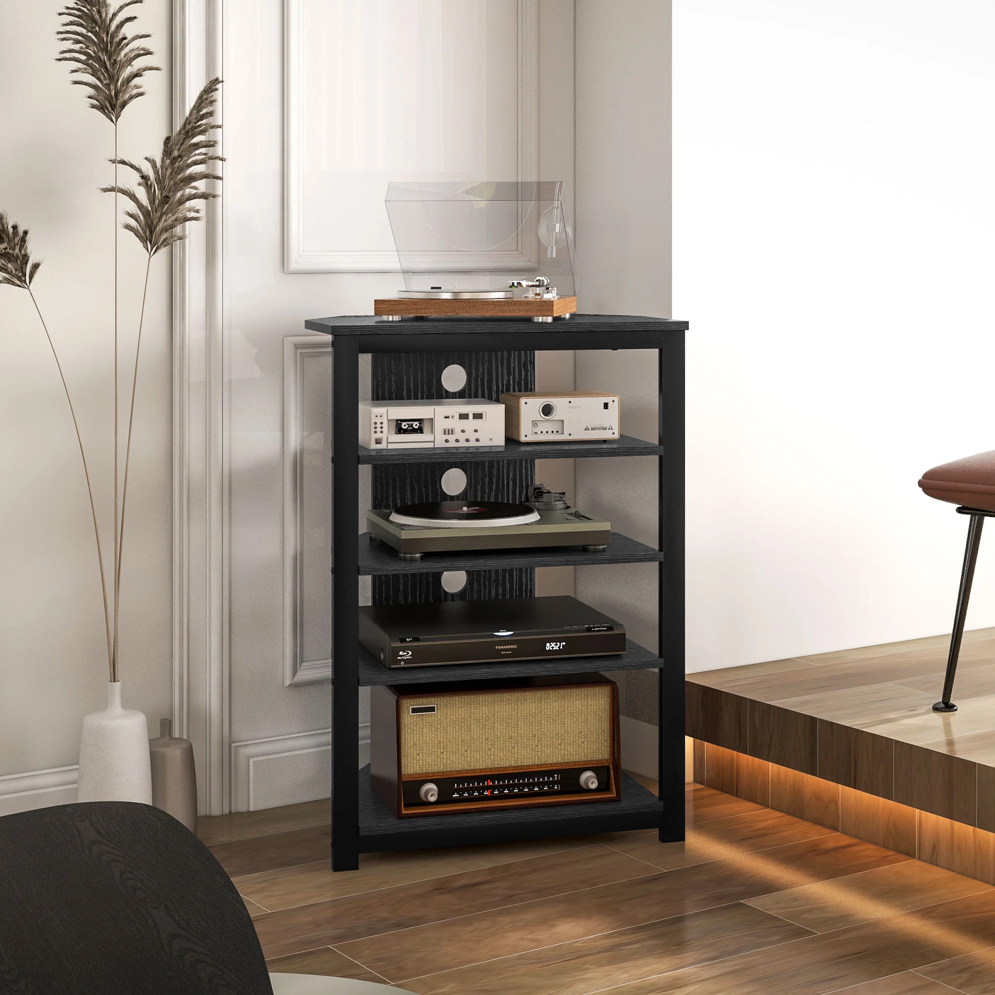 TV Stand, Entertainment Center with Storage Shelves and Steel Frame for Living Room, Black - Image 10