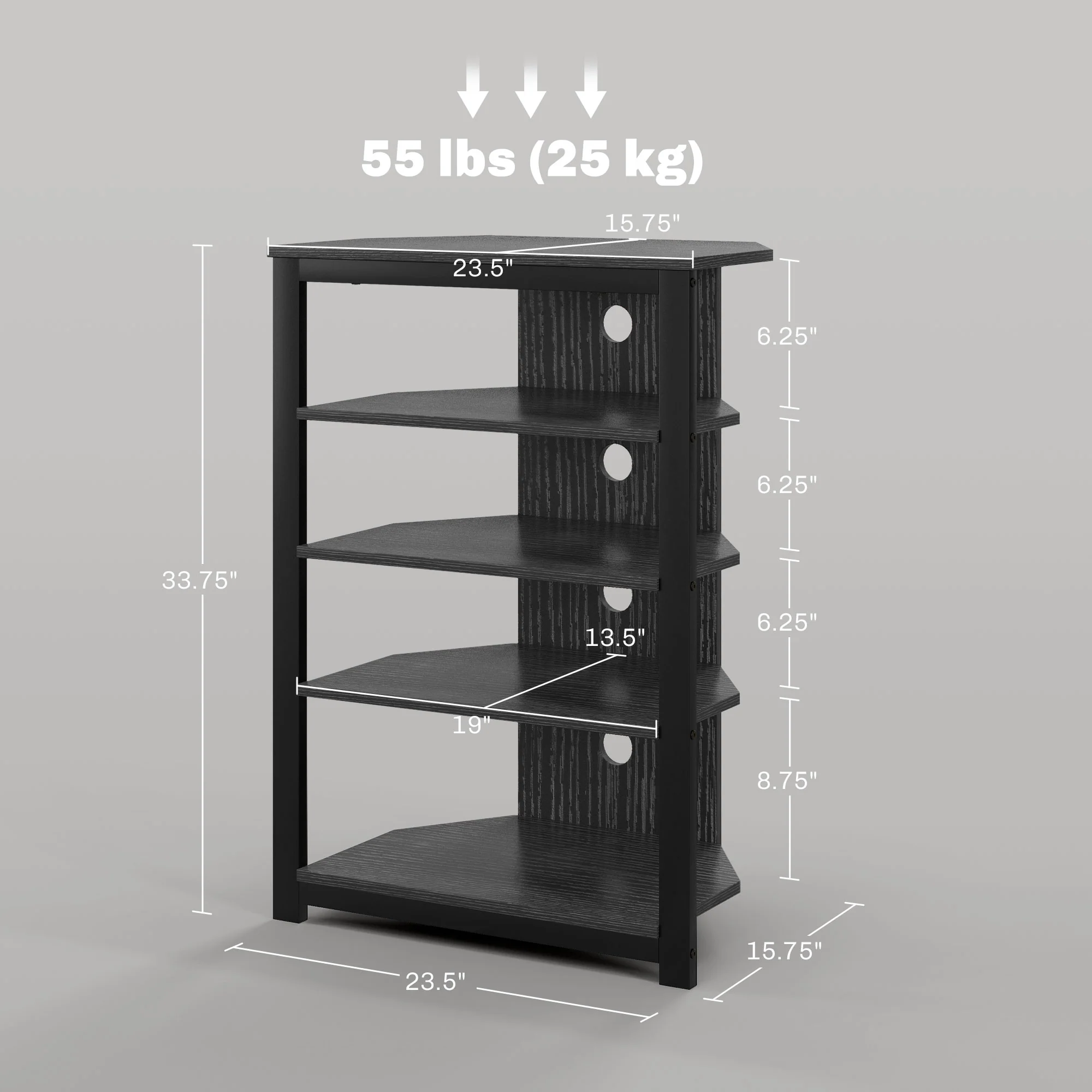 TV Stand, Entertainment Center with Storage Shelves and Steel Frame for Living Room, Black - Image 5