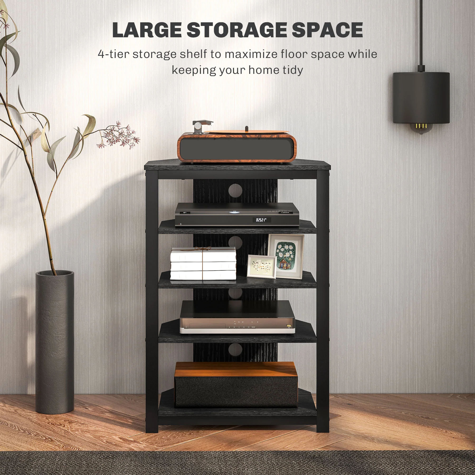 TV Stand, Entertainment Center with Storage Shelves and Steel Frame for Living Room, Black - Image 7