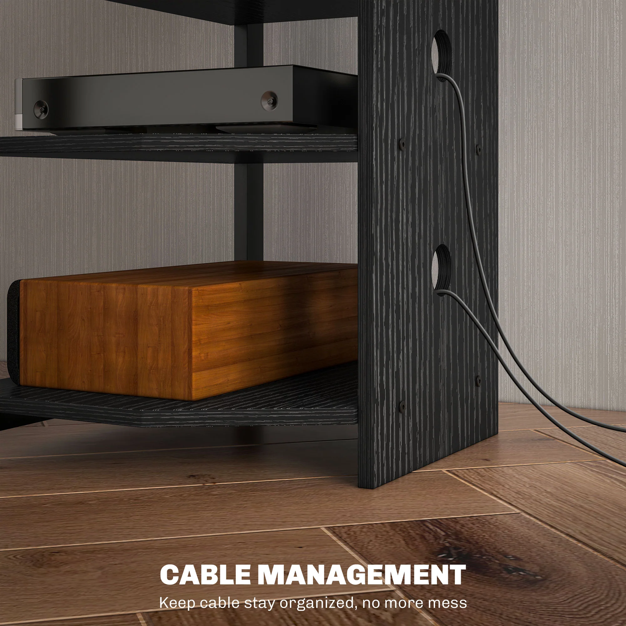 TV Stand, Entertainment Center with Storage Shelves and Steel Frame for Living Room, Black - Image 8