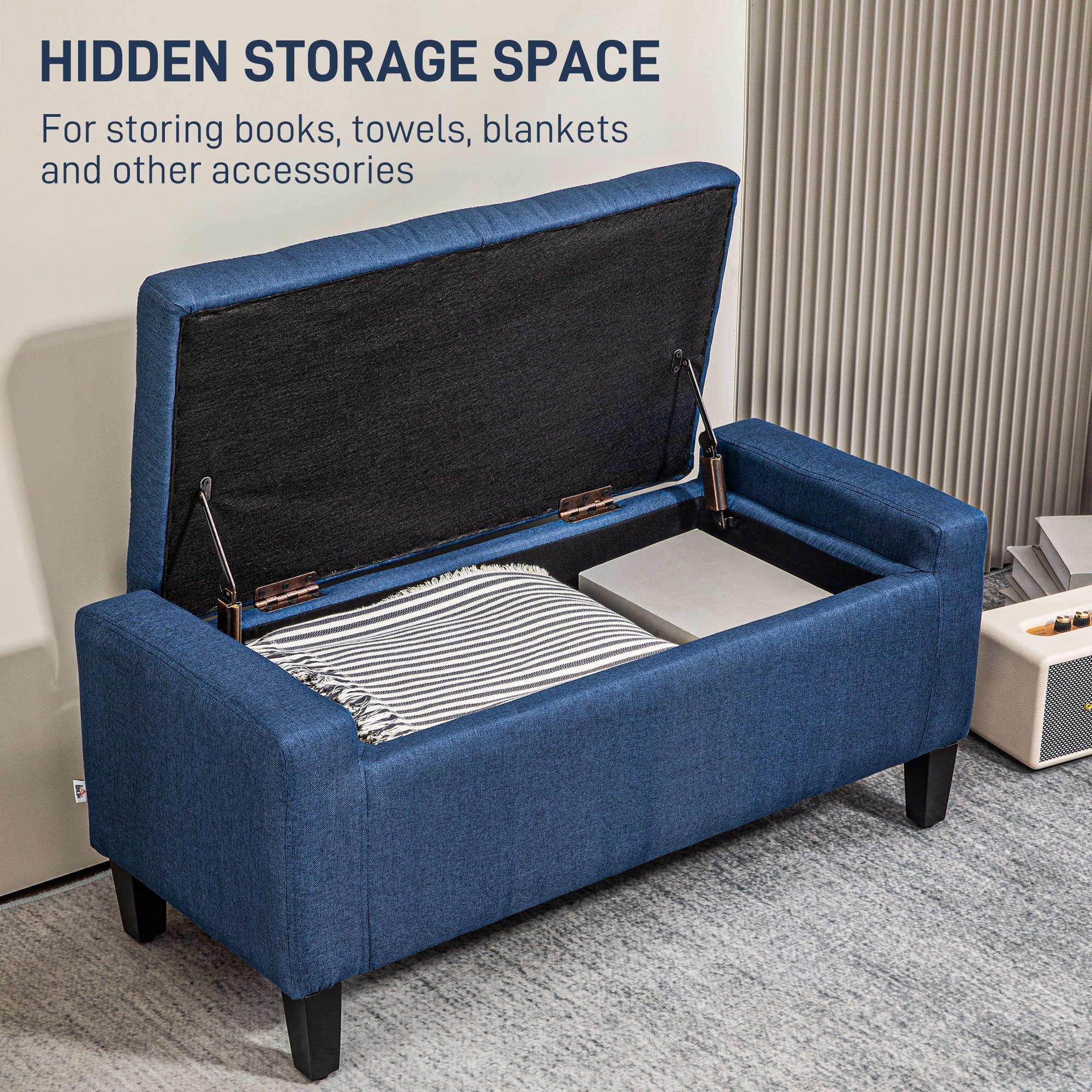 Upholstered Storage Ottoman Bench with Hidden Storage & Lift Top, Dark Blue - Image 6