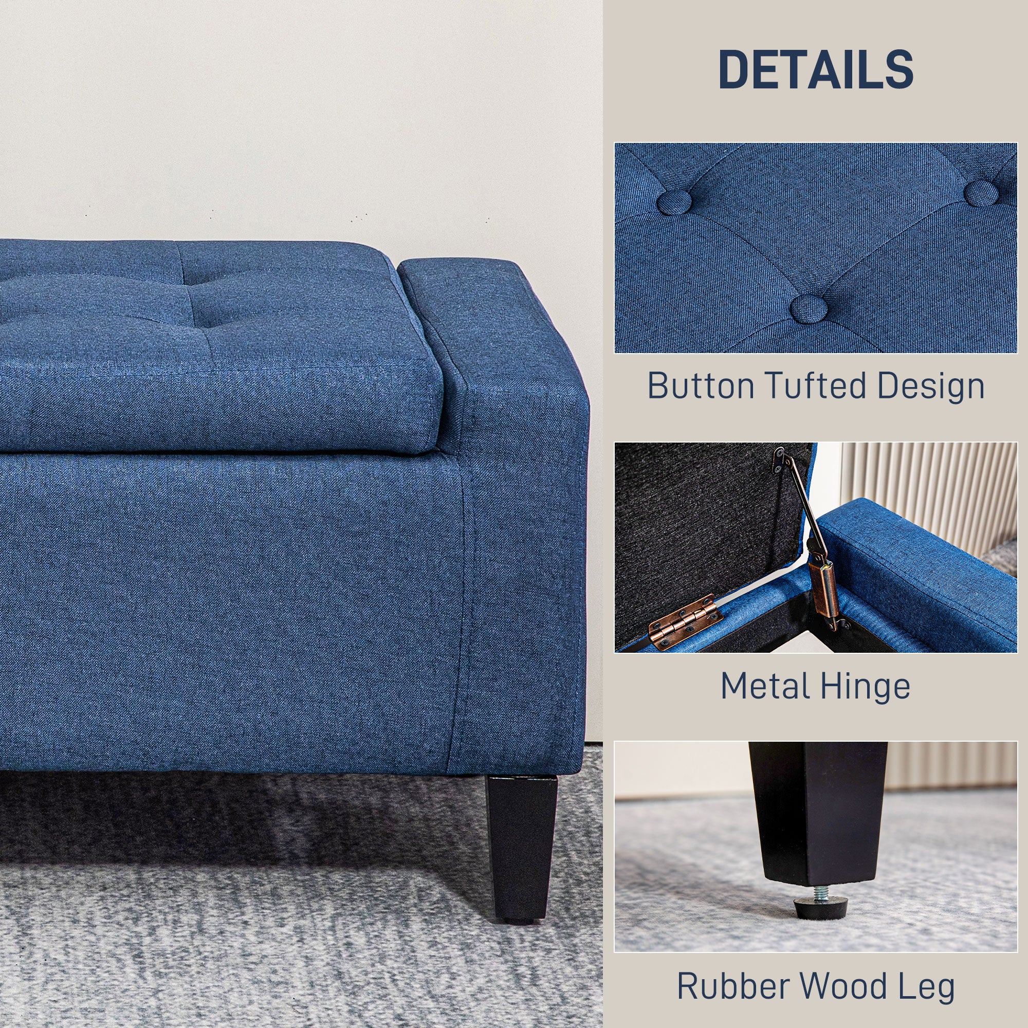 Upholstered Storage Ottoman Bench with Hidden Storage & Lift Top, Dark Blue - Image 7