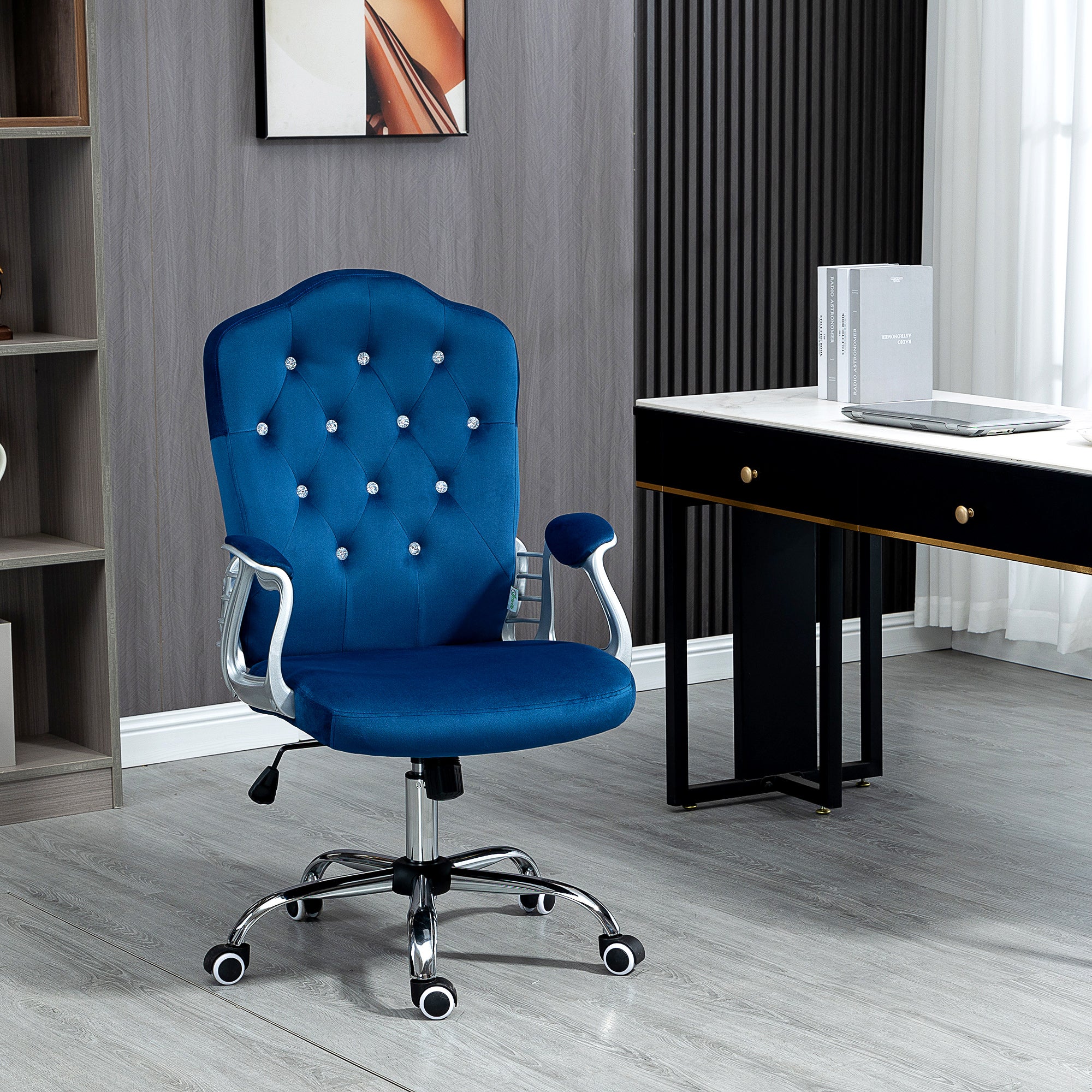 Velvet Office Chair, 360° Swivel Desk Chair with Adjustable Height & Tilt, Blue - Image 4