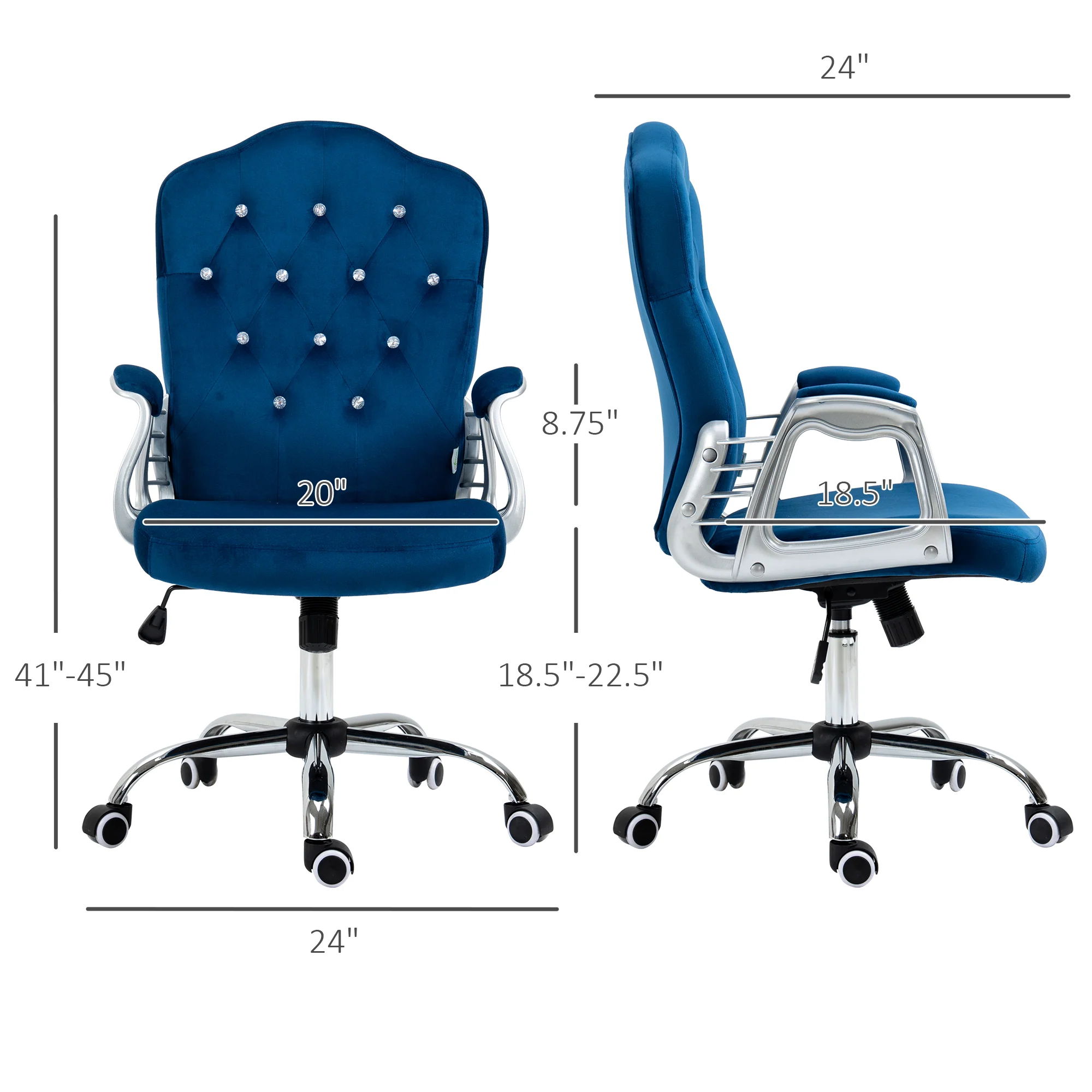 Velvet Office Chair, 360° Swivel Desk Chair with Adjustable Height & Tilt, Blue - Image 5