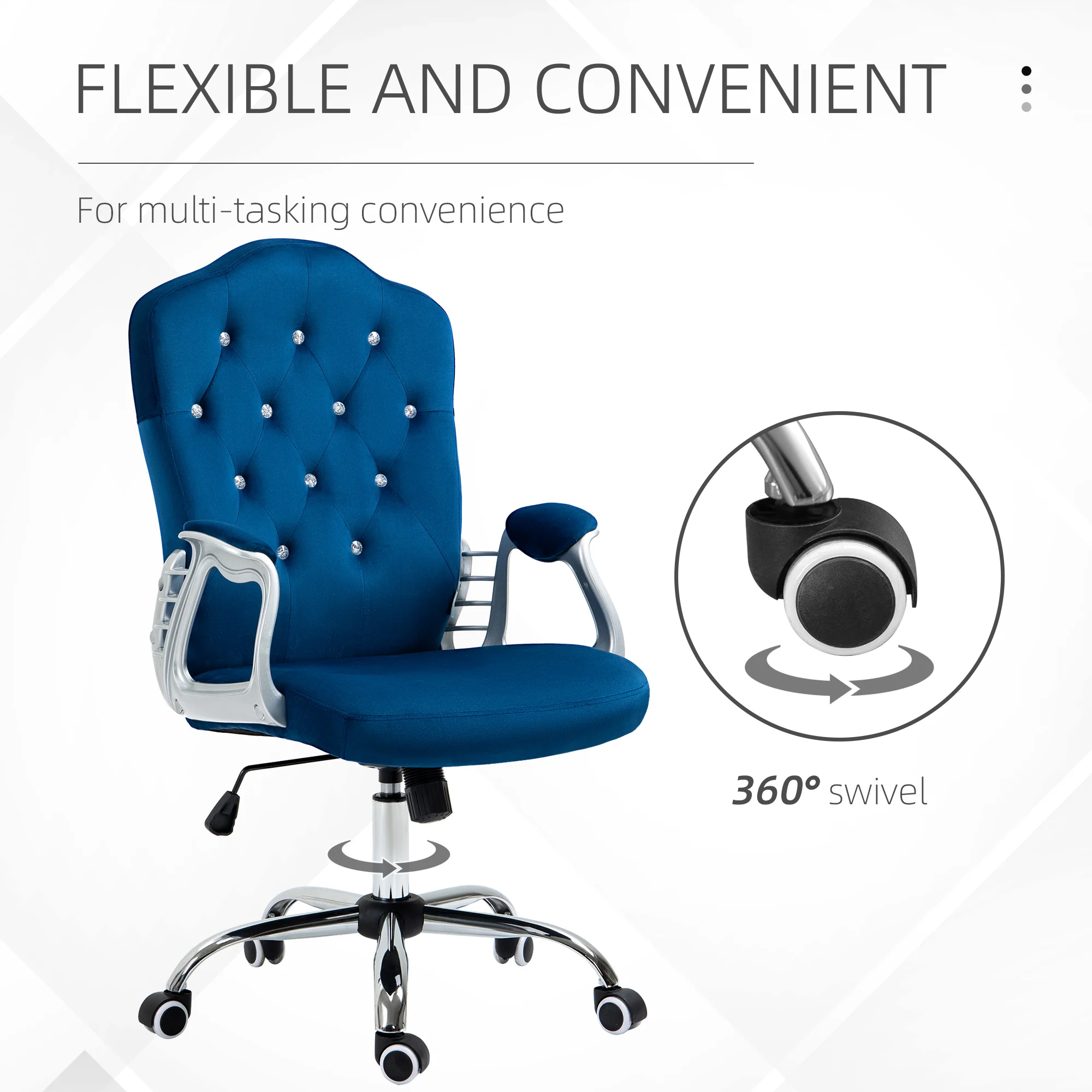Velvet Office Chair, 360° Swivel Desk Chair with Adjustable Height & Tilt, Blue - Image 8