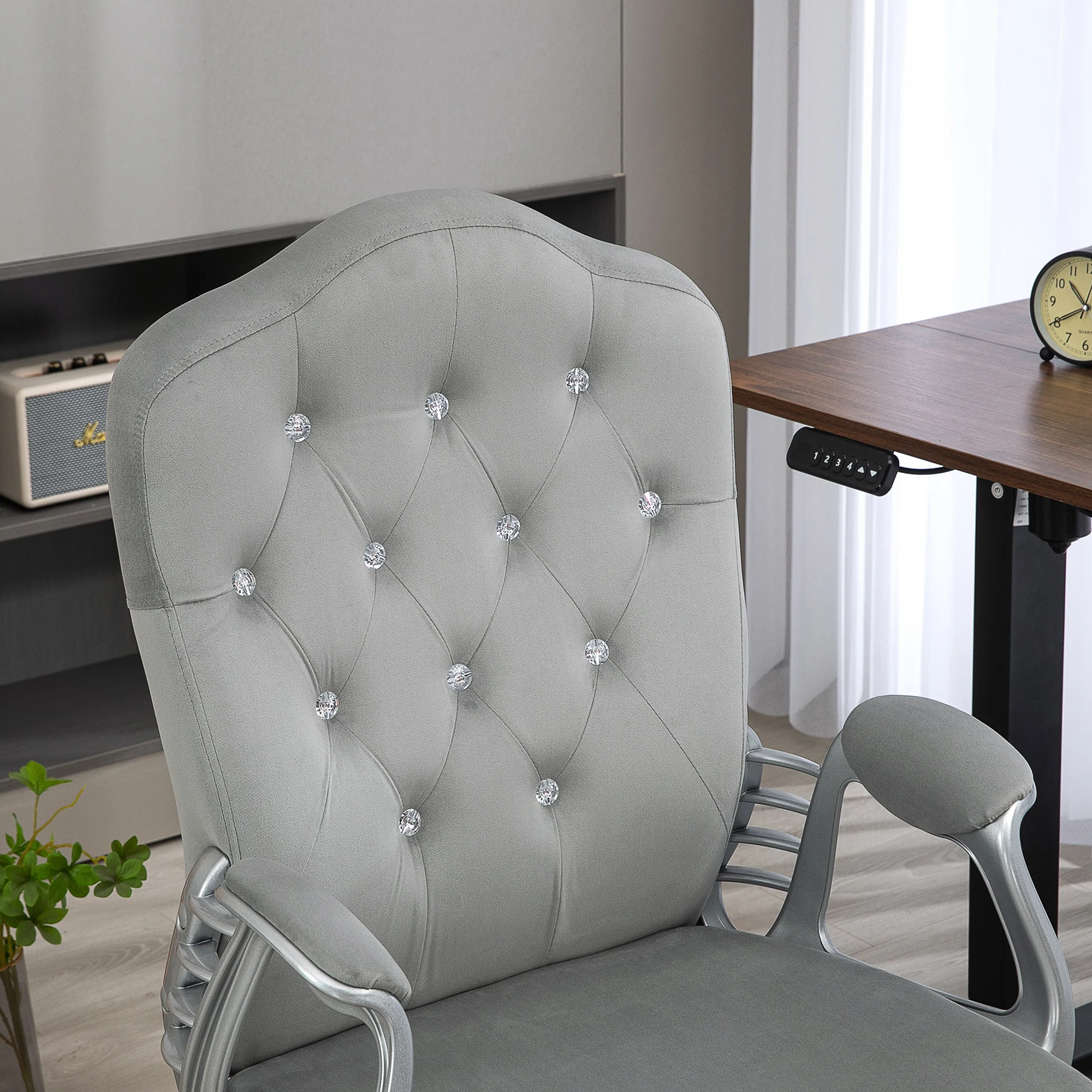 Velvet Office Chair, 360° Swivel Desk Chair with Adjustable Height & Tilt, Light Gray - Image 10