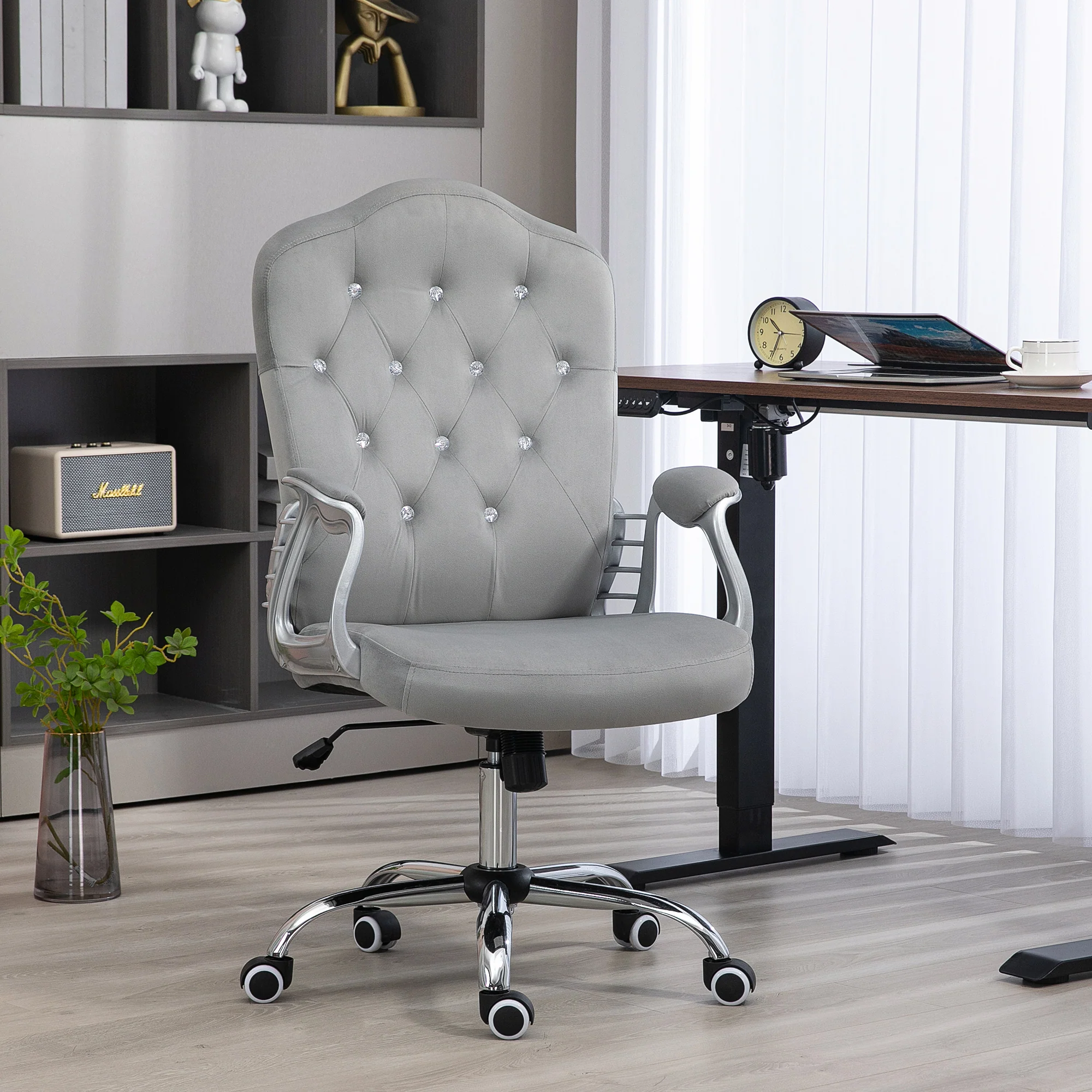 Velvet Office Chair, 360° Swivel Desk Chair with Adjustable Height & Tilt, Light Gray - Image 4