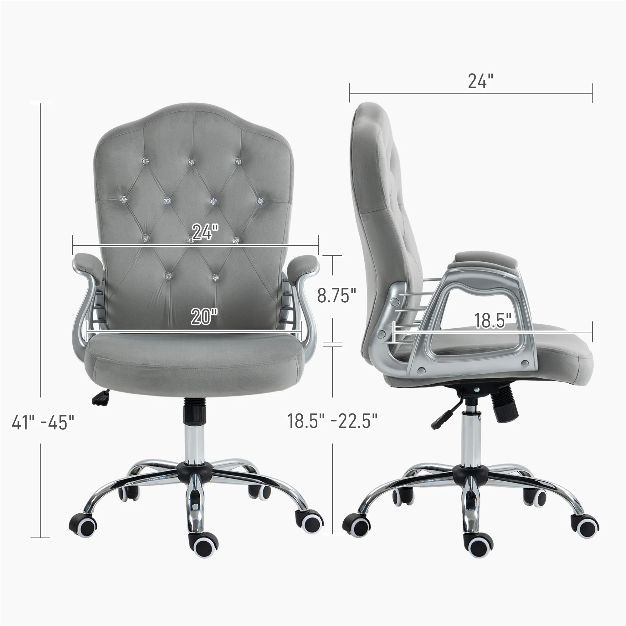 Velvet Office Chair, 360° Swivel Desk Chair with Adjustable Height & Tilt, Light Gray - Image 5