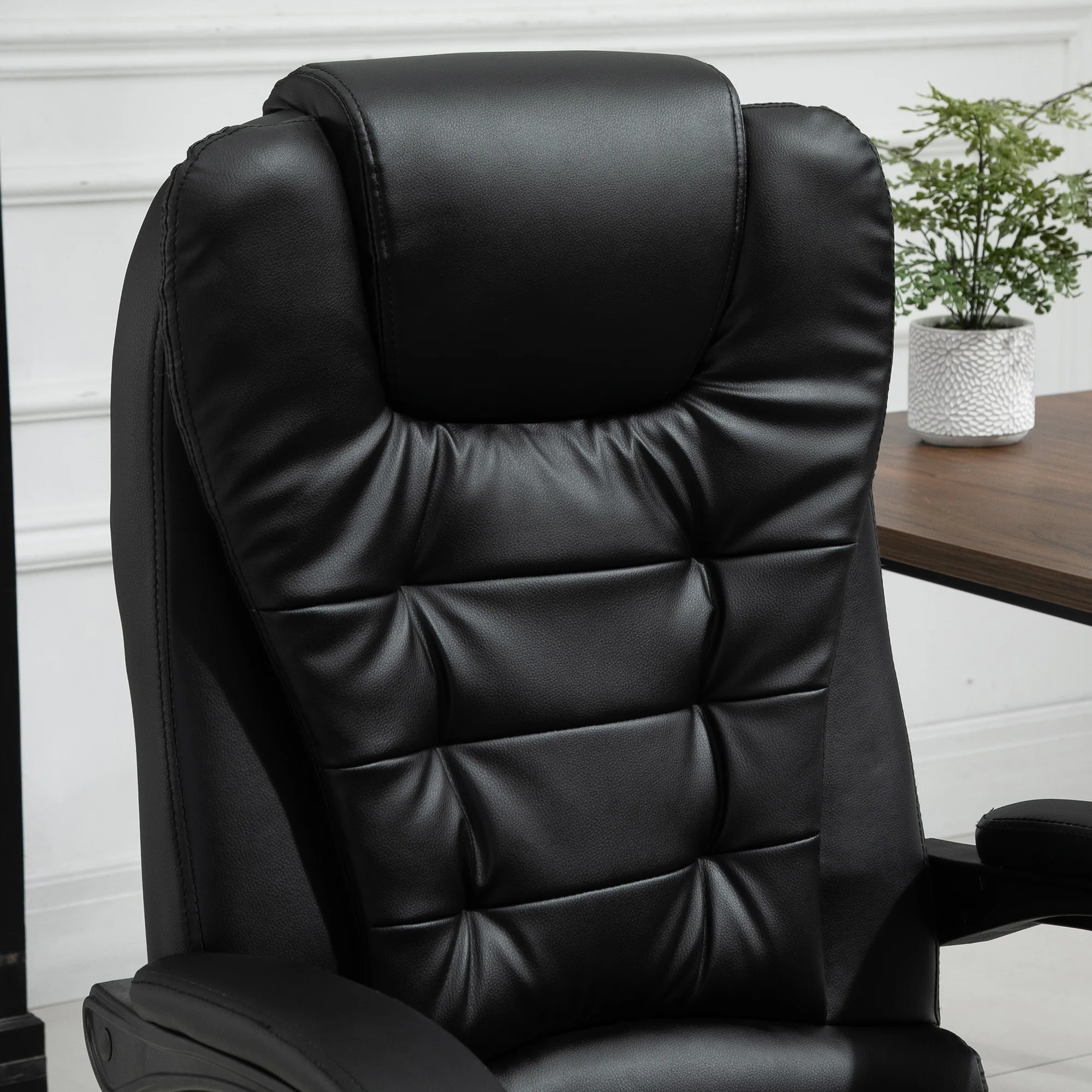 7-Point Massage Office Chair w/ Lumbar Support, Footrest & Adjustable Height, Black - Image 10