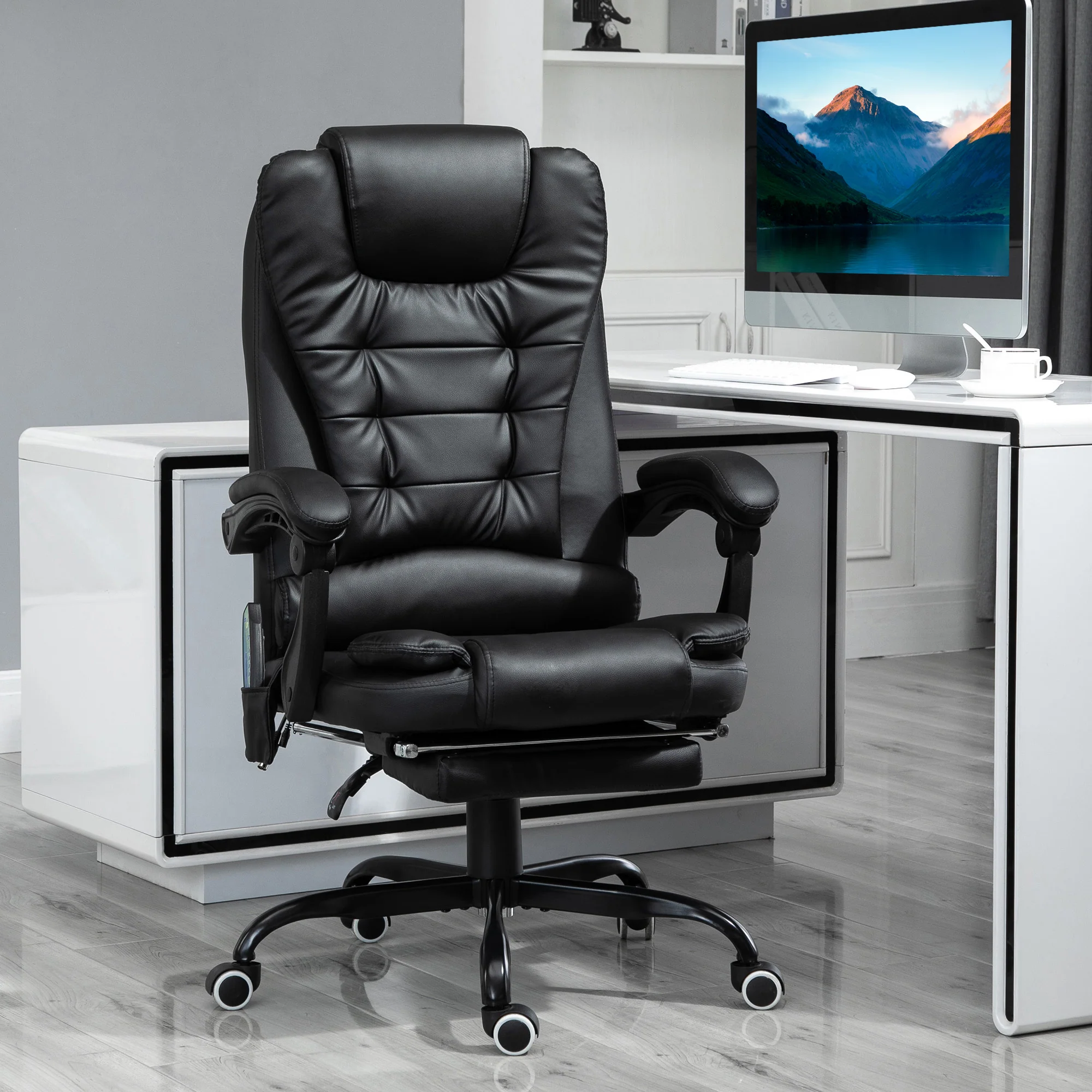 7-Point Massage Office Chair w/ Lumbar Support, Footrest & Adjustable Height, Black - Image 3
