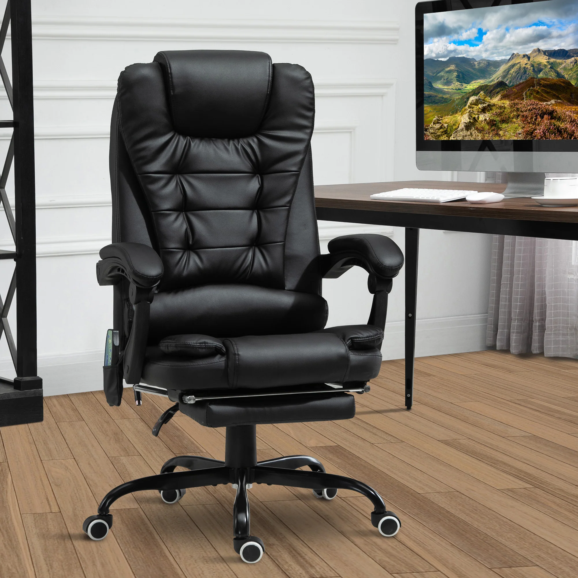 7-Point Massage Office Chair w/ Lumbar Support, Footrest & Adjustable Height, Black - Image 4