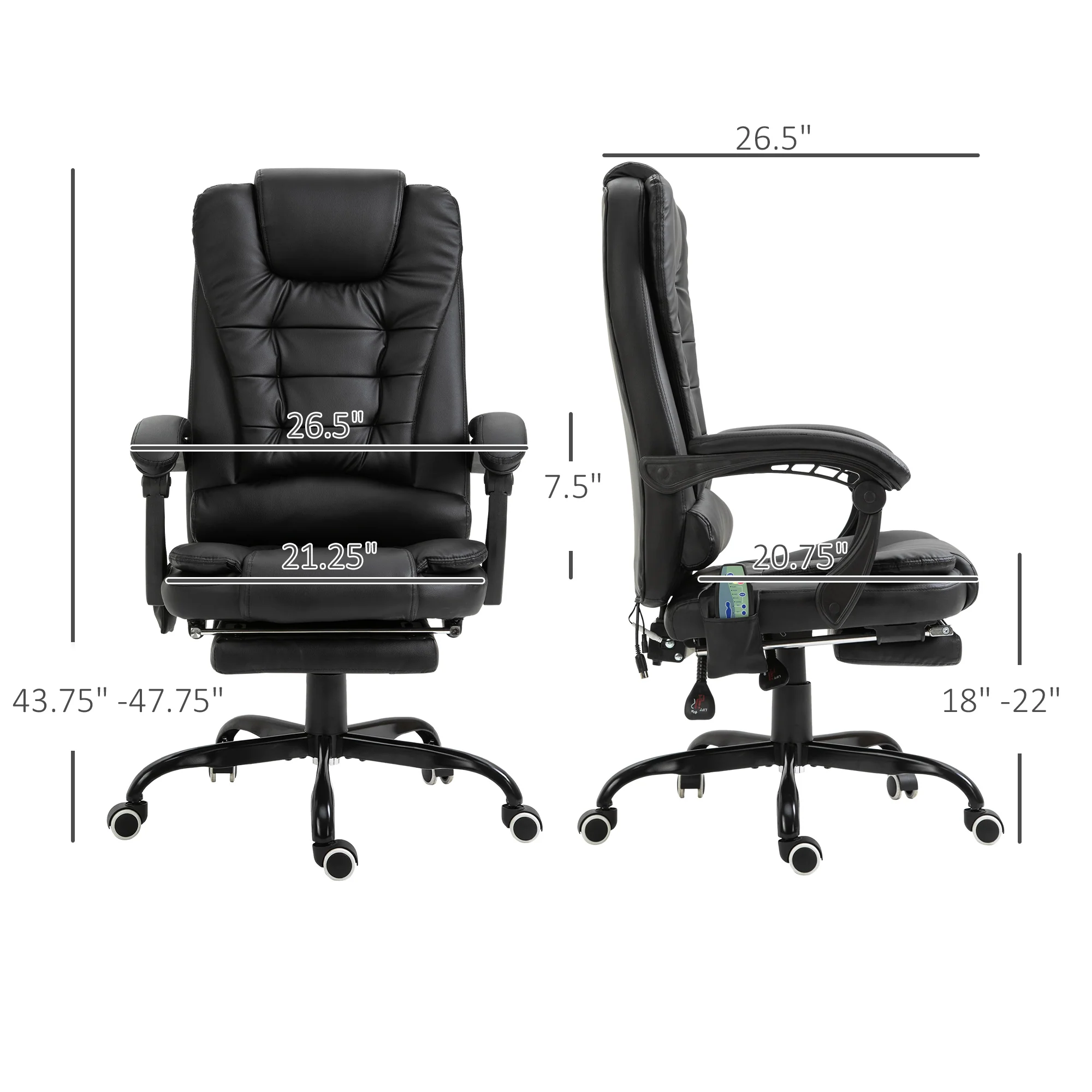 7-Point Massage Office Chair w/ Lumbar Support, Footrest & Adjustable Height, Black - Image 5