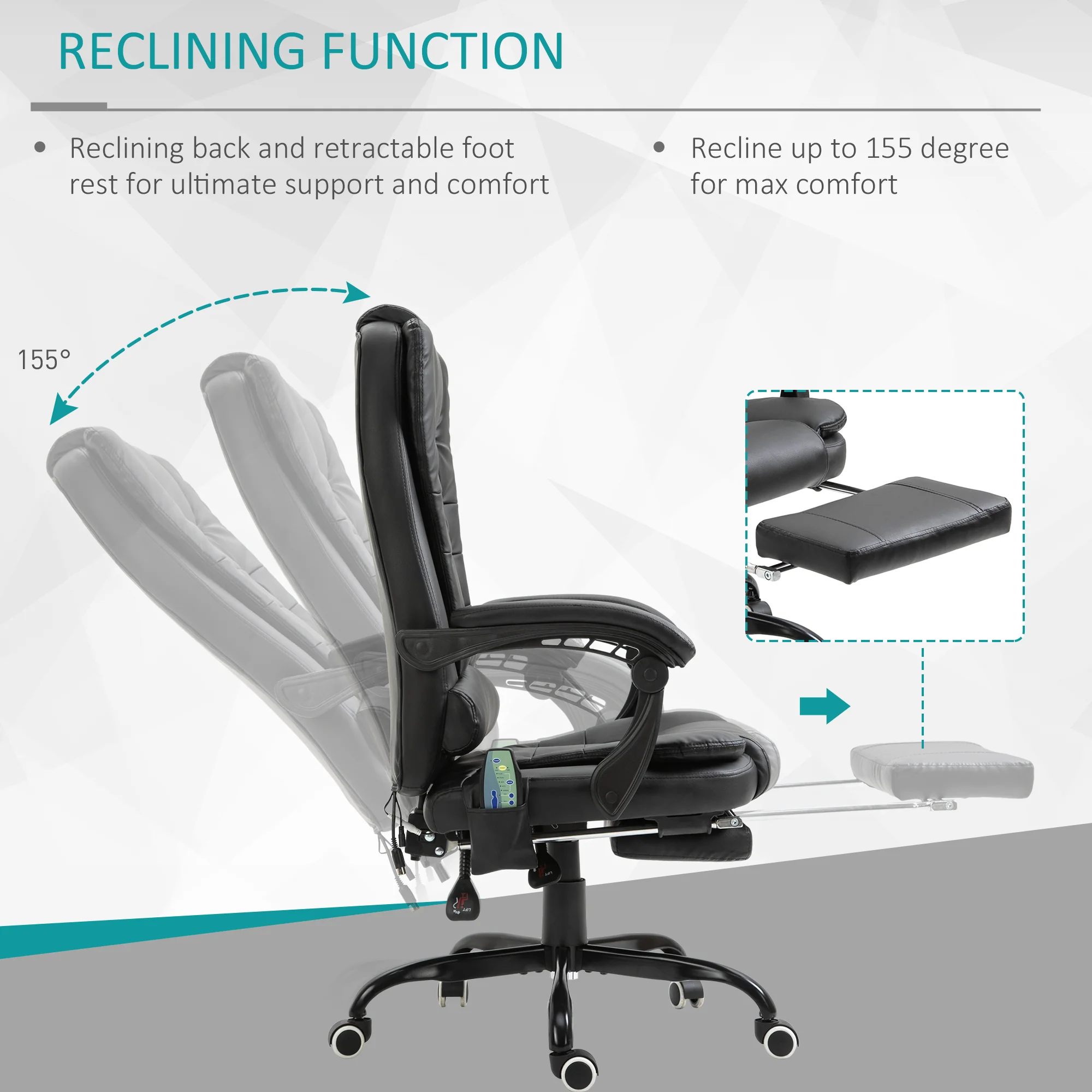 7-Point Massage Office Chair w/ Lumbar Support, Footrest & Adjustable Height, Black - Image 6