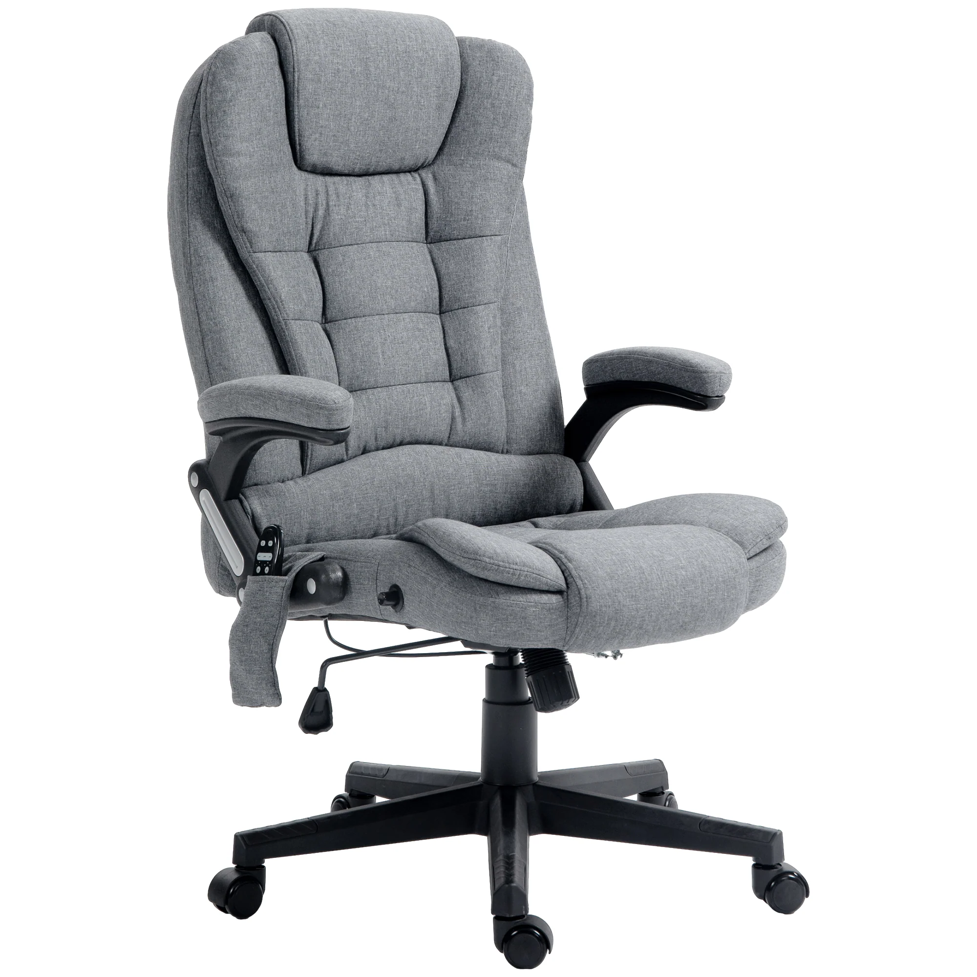 6 Points Heated Massage Office Chair, Linen High Back Executive Office Chair, Gray - Image 11