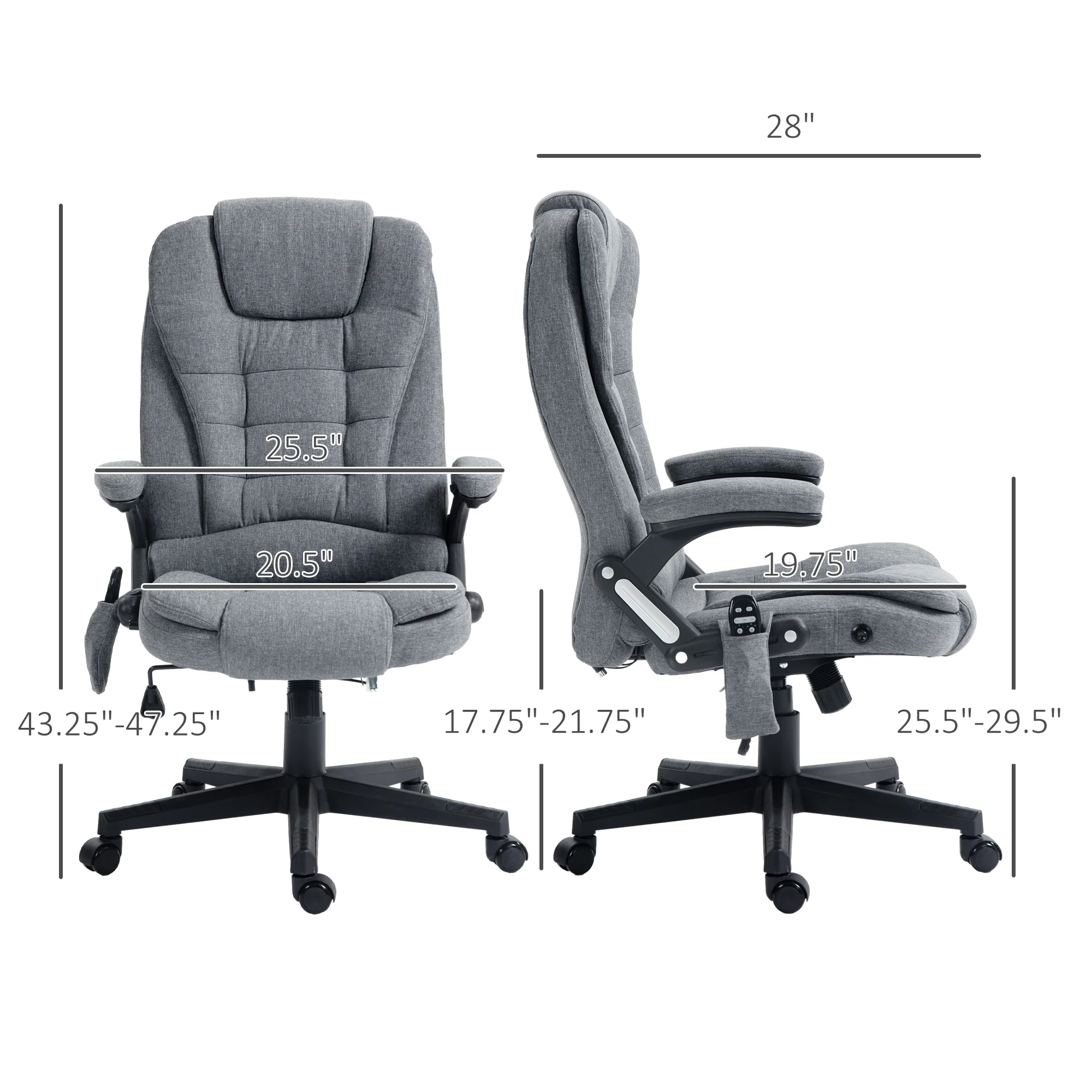 6 Points Heated Massage Office Chair, Linen High Back Executive Office Chair, Gray - Image 4