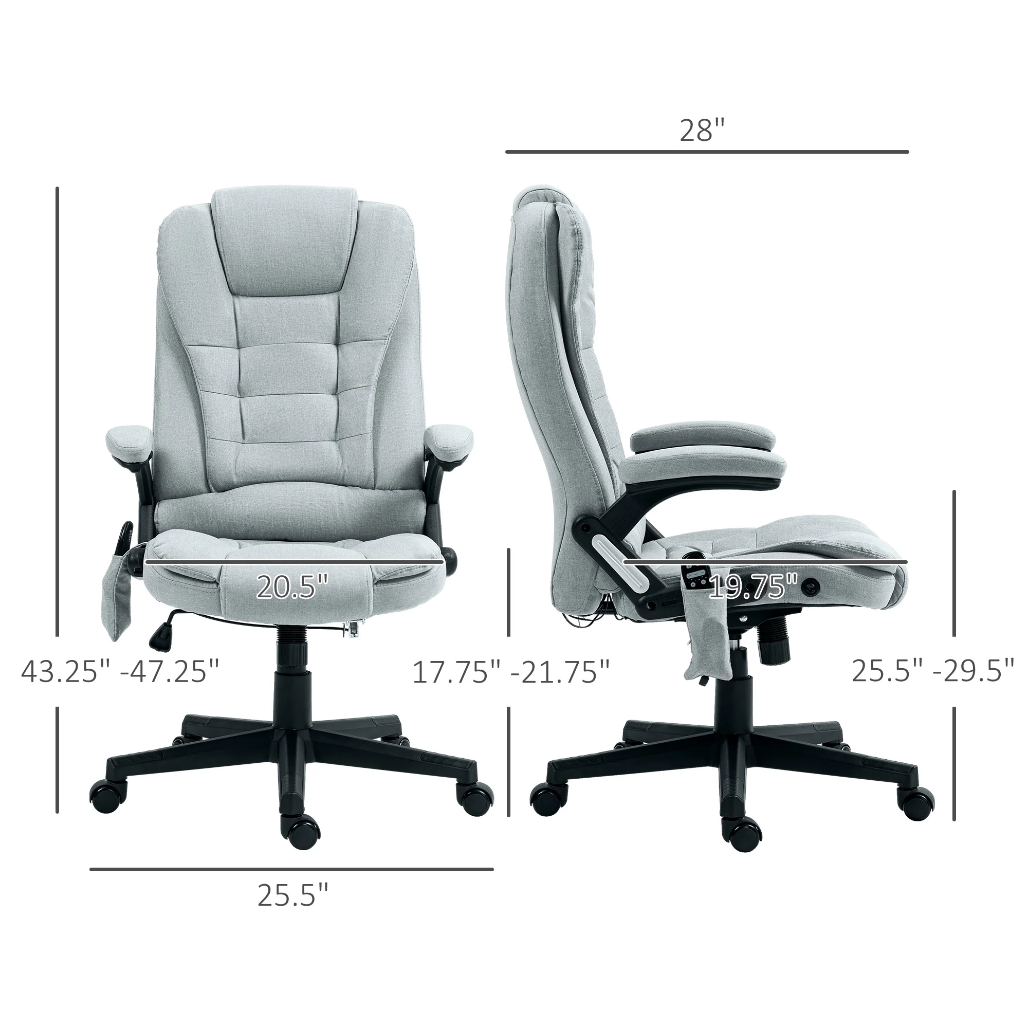 6 Points Heated Massage Office Chair, Linen High Back Executive Office Chair, Light Gray - Image 5