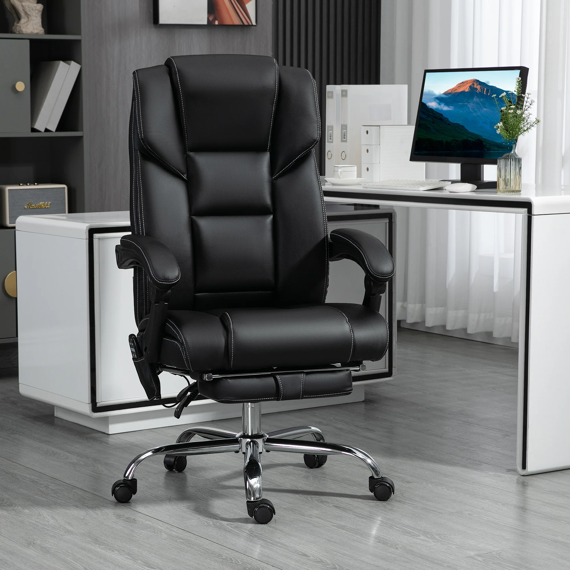 6 Point Massage Office Chair w/ Heat, Reclining Back &  Adjustable Height, Black - Image 3