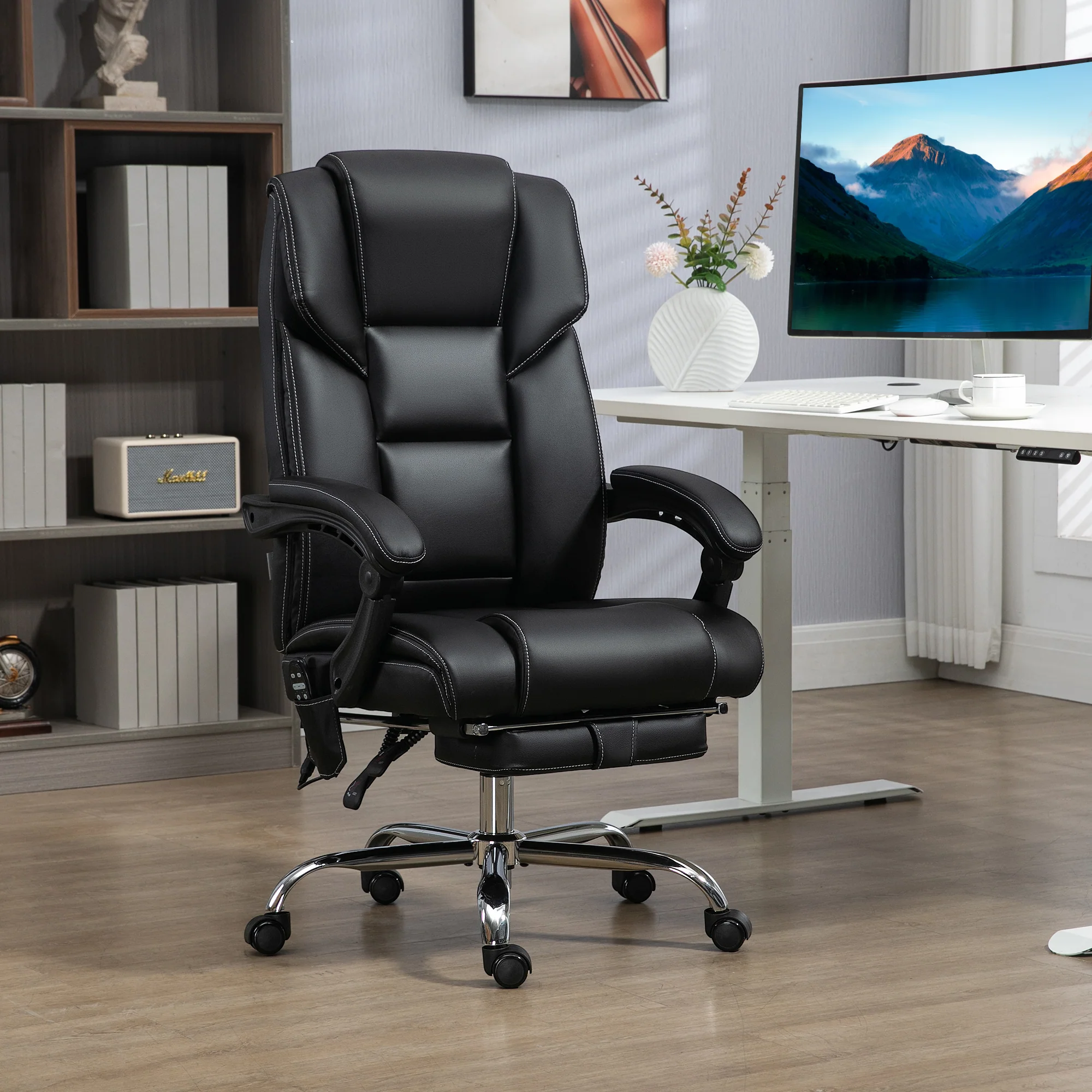6 Point Massage Office Chair w/ Heat, Reclining Back &  Adjustable Height, Black - Image 4