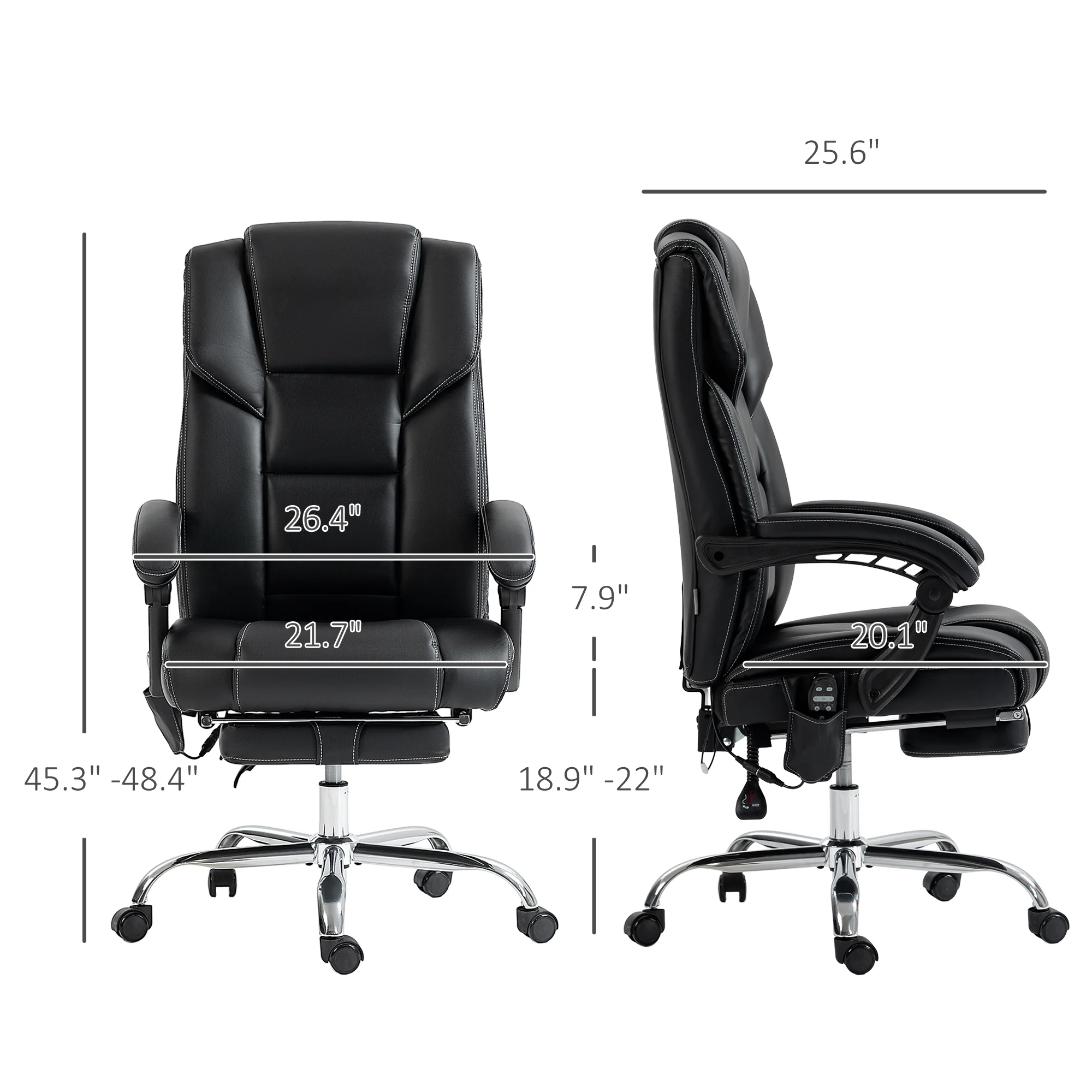 6 Point Massage Office Chair w/ Heat, Reclining Back &  Adjustable Height, Black - Image 5