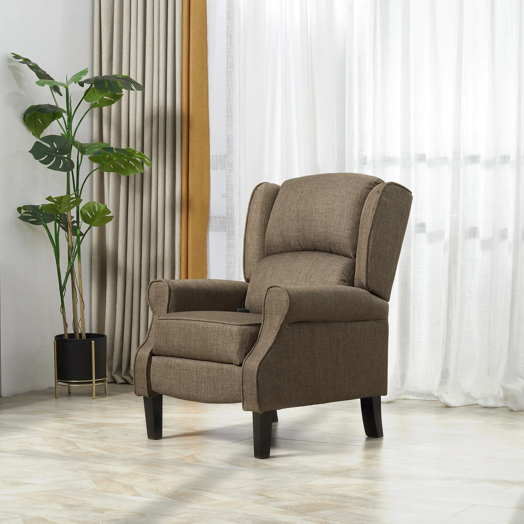 Heated Vibrating Massage Wingback Push Back Recliner Chair with Footrest, Brown - Image 3