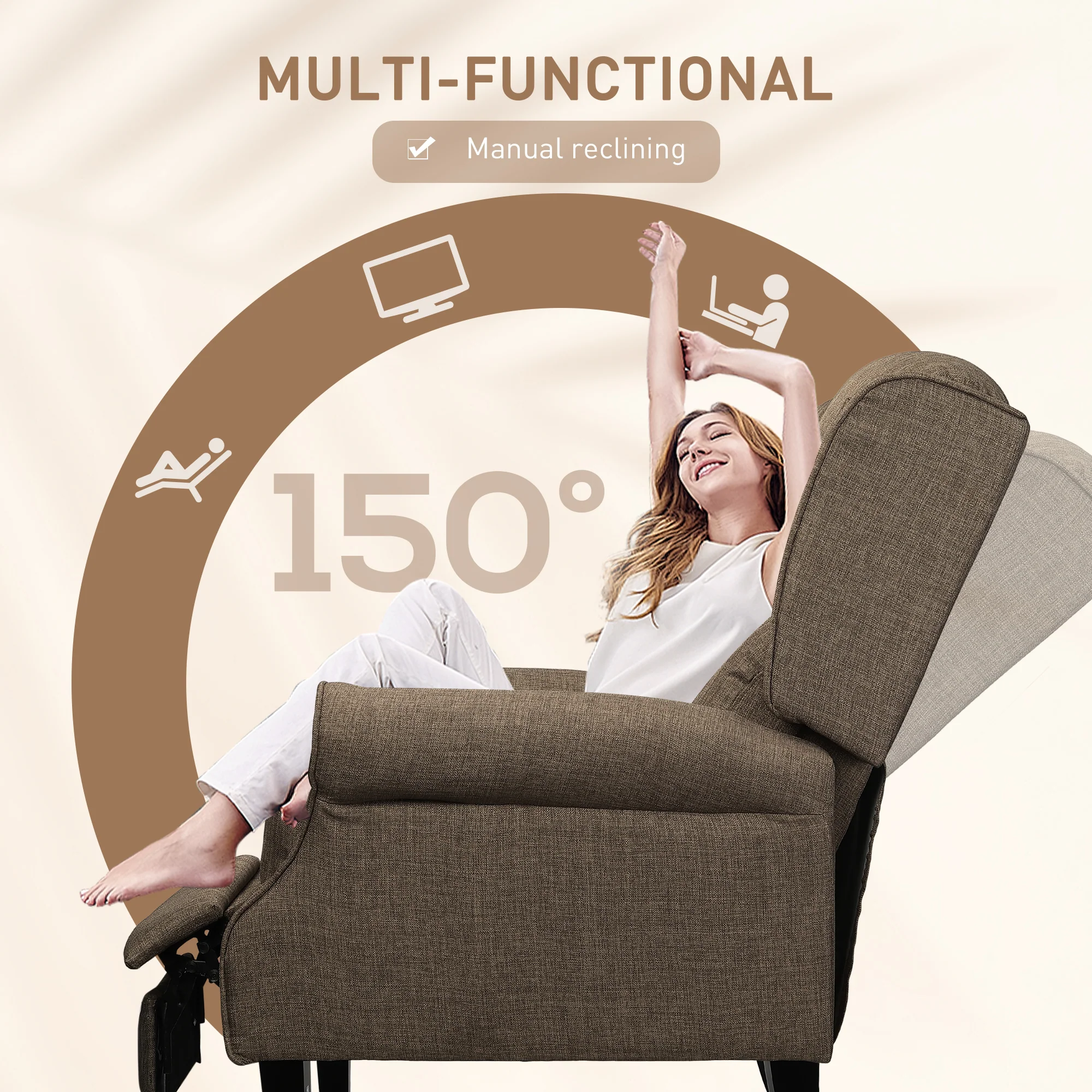 Heated Vibrating Massage Wingback Push Back Recliner Chair with Footrest, Brown - Image 7