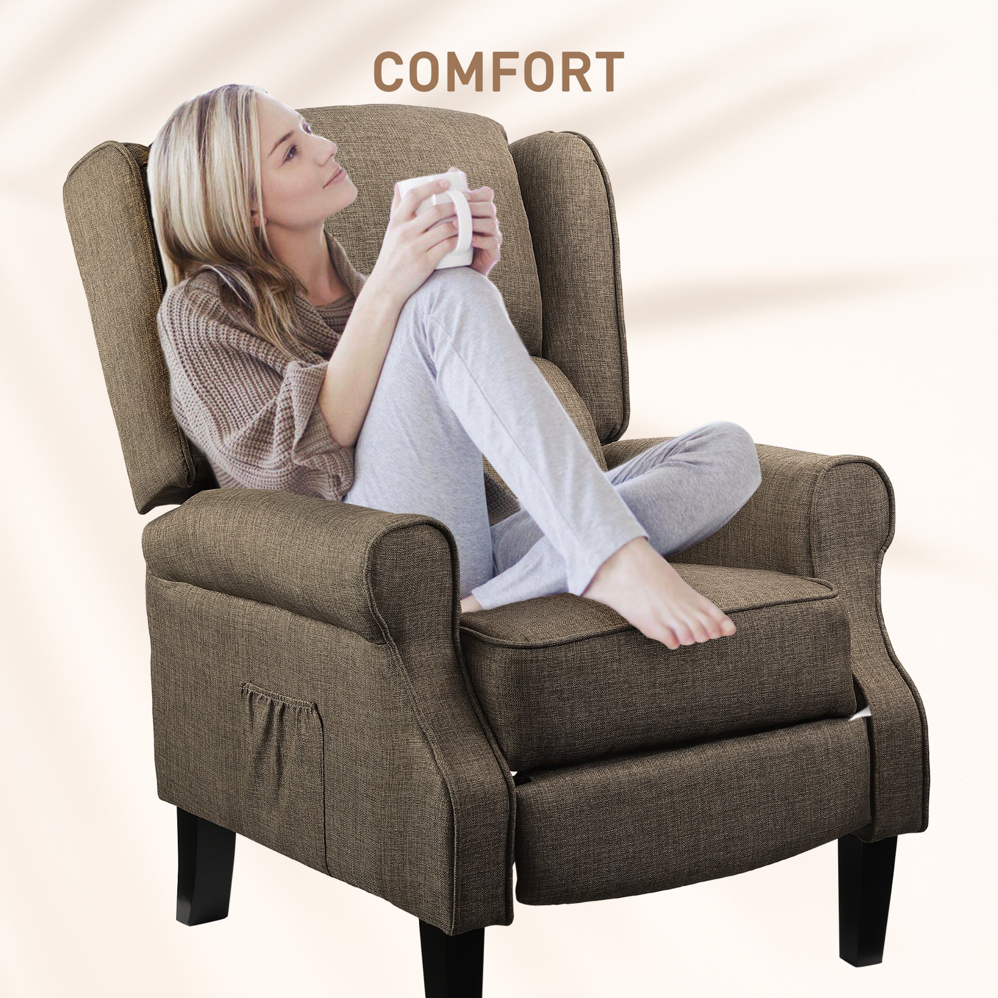 Heated Vibrating Massage Wingback Push Back Recliner Chair with Footrest, Brown - Image 9