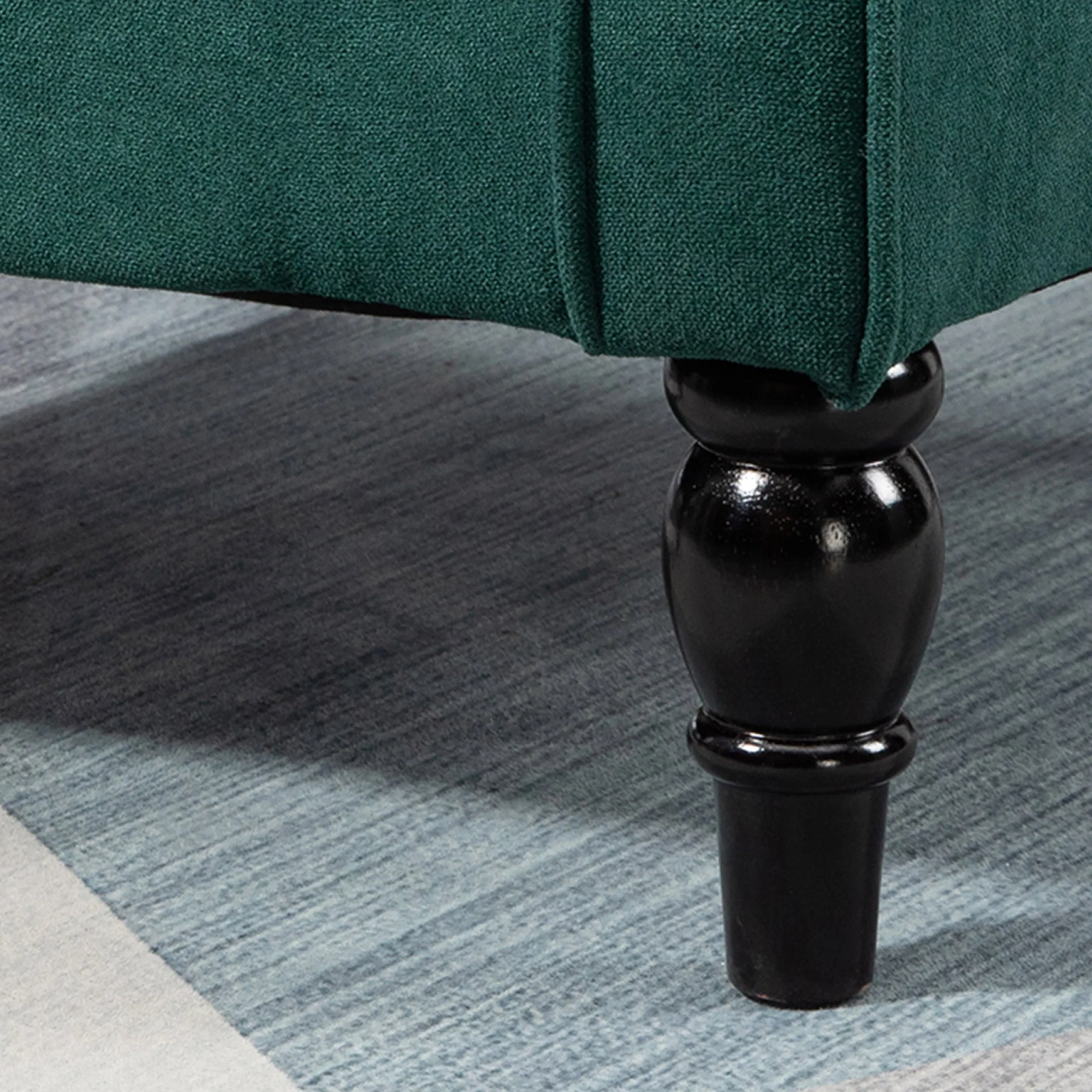 Mid-Century Accent Chair w/ High Wingback, Button-Tufted Fabric & Retro Wood Legs, Dark Green - Image 12