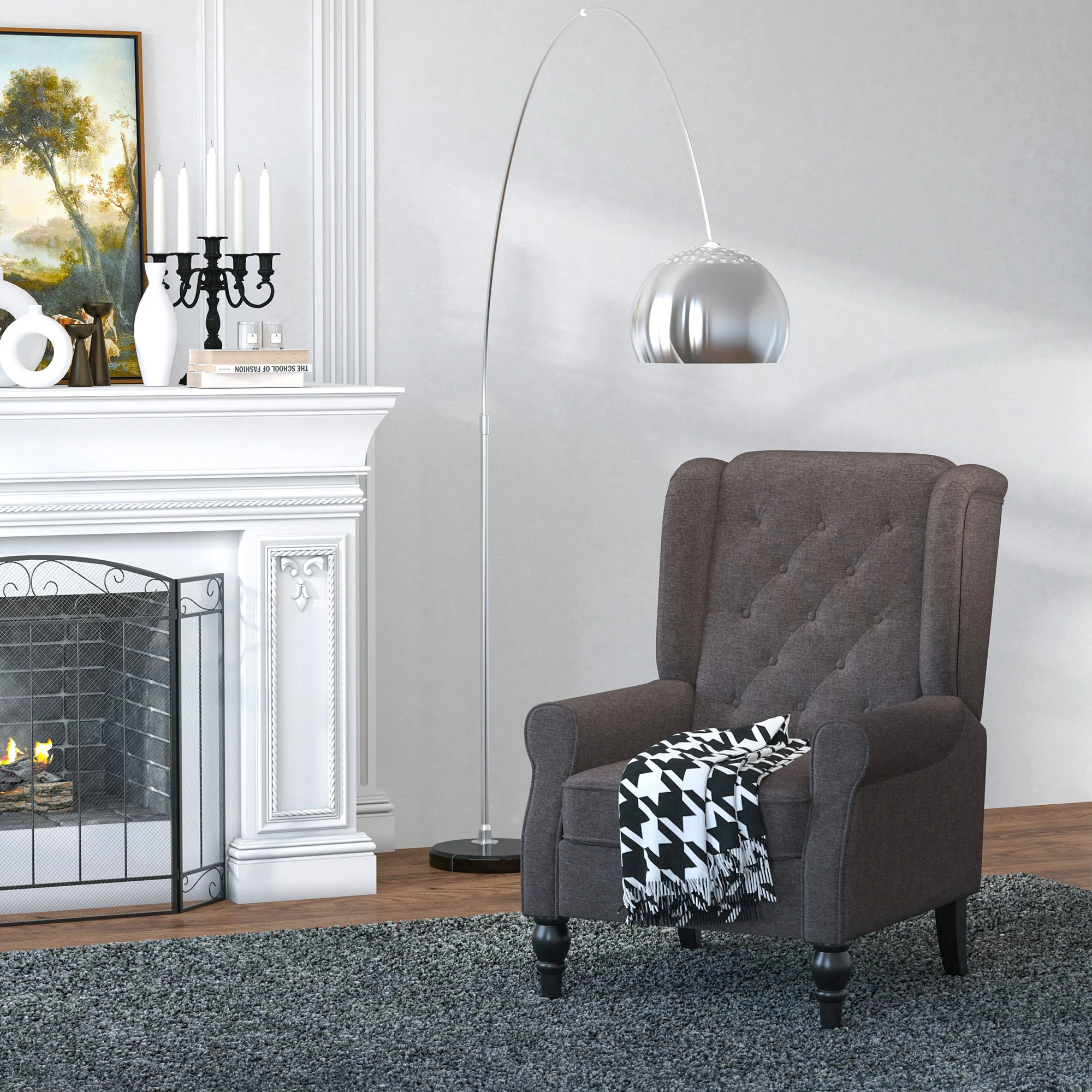 Mid-CenturyAccent Chair w/ High Wingback, Button-Tufted Fabric & Retro Wood Legs, Dark Brown - Image 16