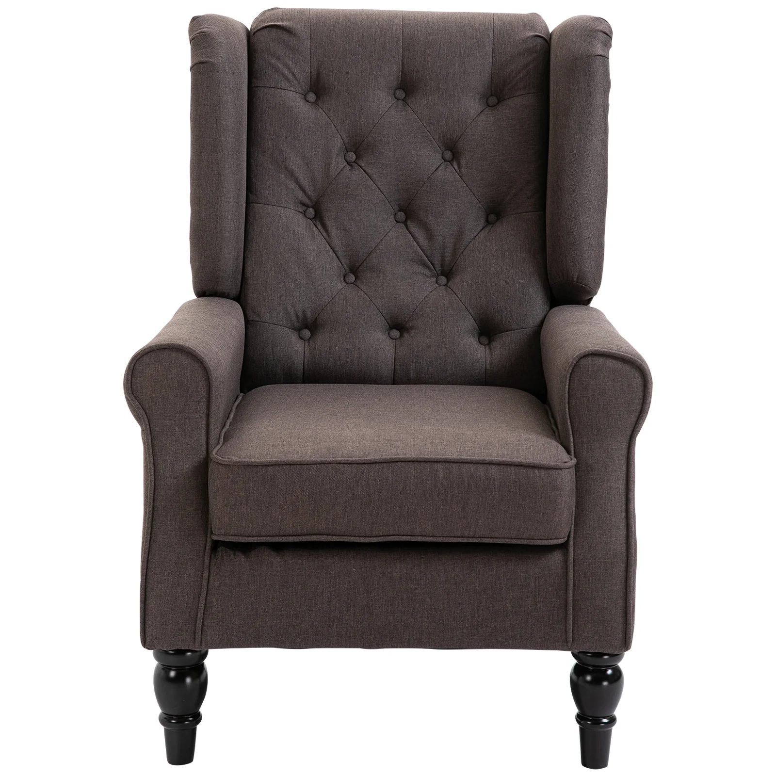 Mid-CenturyAccent Chair w/ High Wingback, Button-Tufted Fabric & Retro Wood Legs, Dark Brown - Image 17