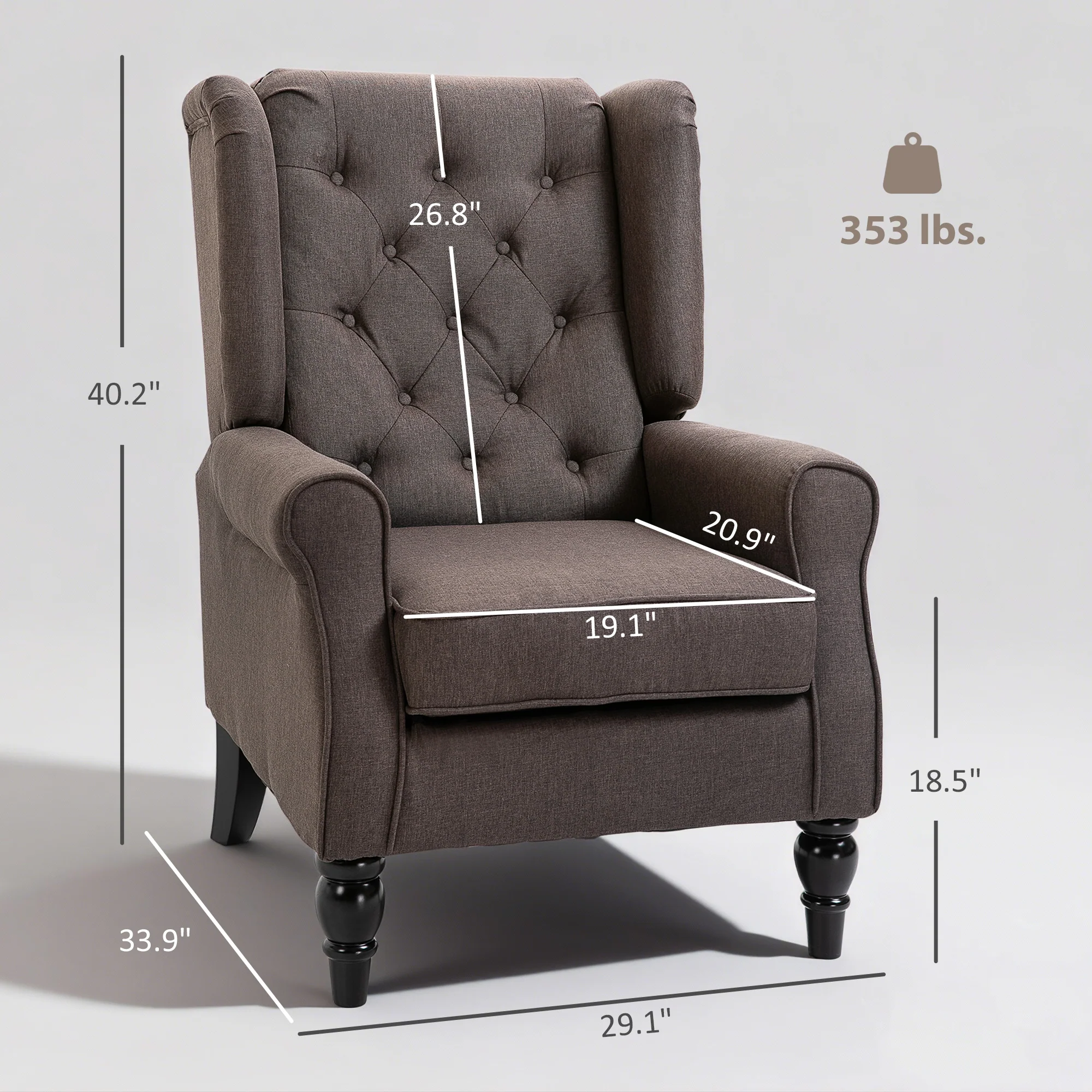 Mid-CenturyAccent Chair w/ High Wingback, Button-Tufted Fabric & Retro Wood Legs, Dark Brown - Image 5