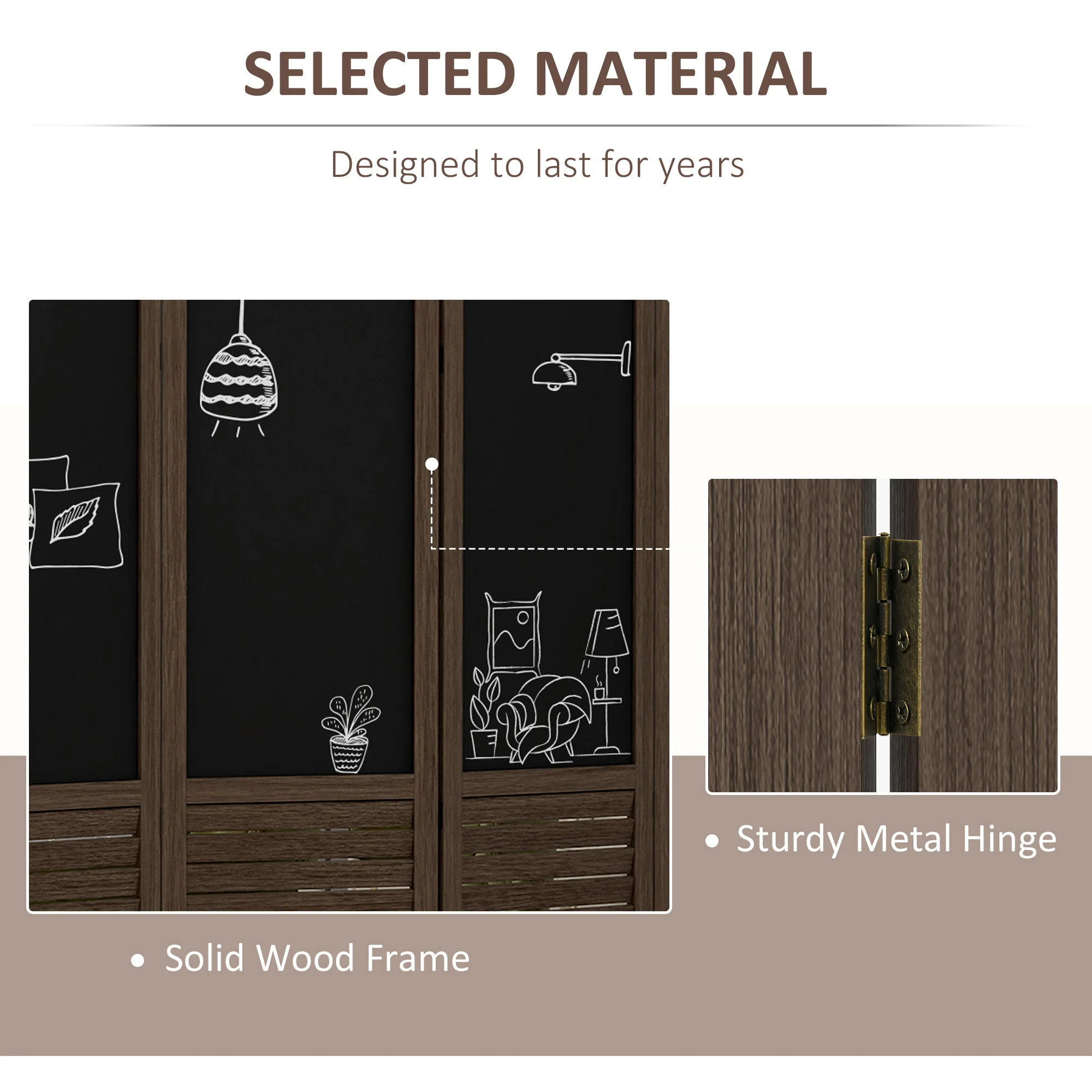 5.5' Wooden Room Divider, 4 Panel Folding Privacy Screen, Blackboard, Walnut Brown - Image 7