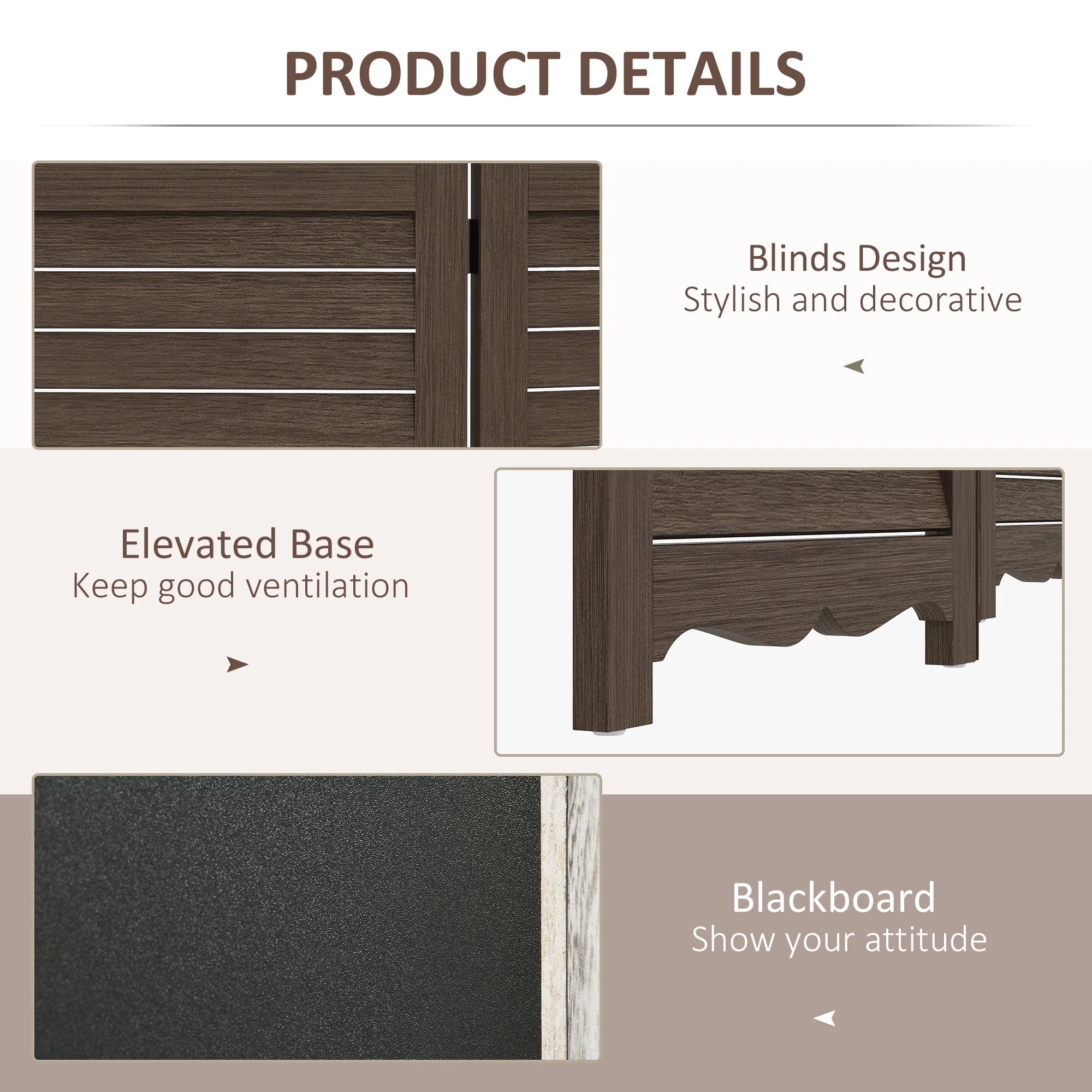 5.5' Wooden Room Divider, 4 Panel Folding Privacy Screen, Blackboard, Walnut Brown - Image 8