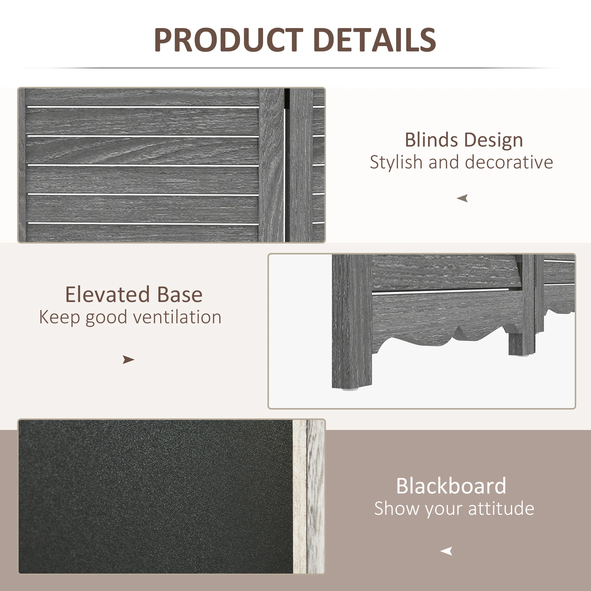5.5' Wooden Room Divider, 4 Panel Folding Privacy Screen, Blackboard, Gray - Image 8