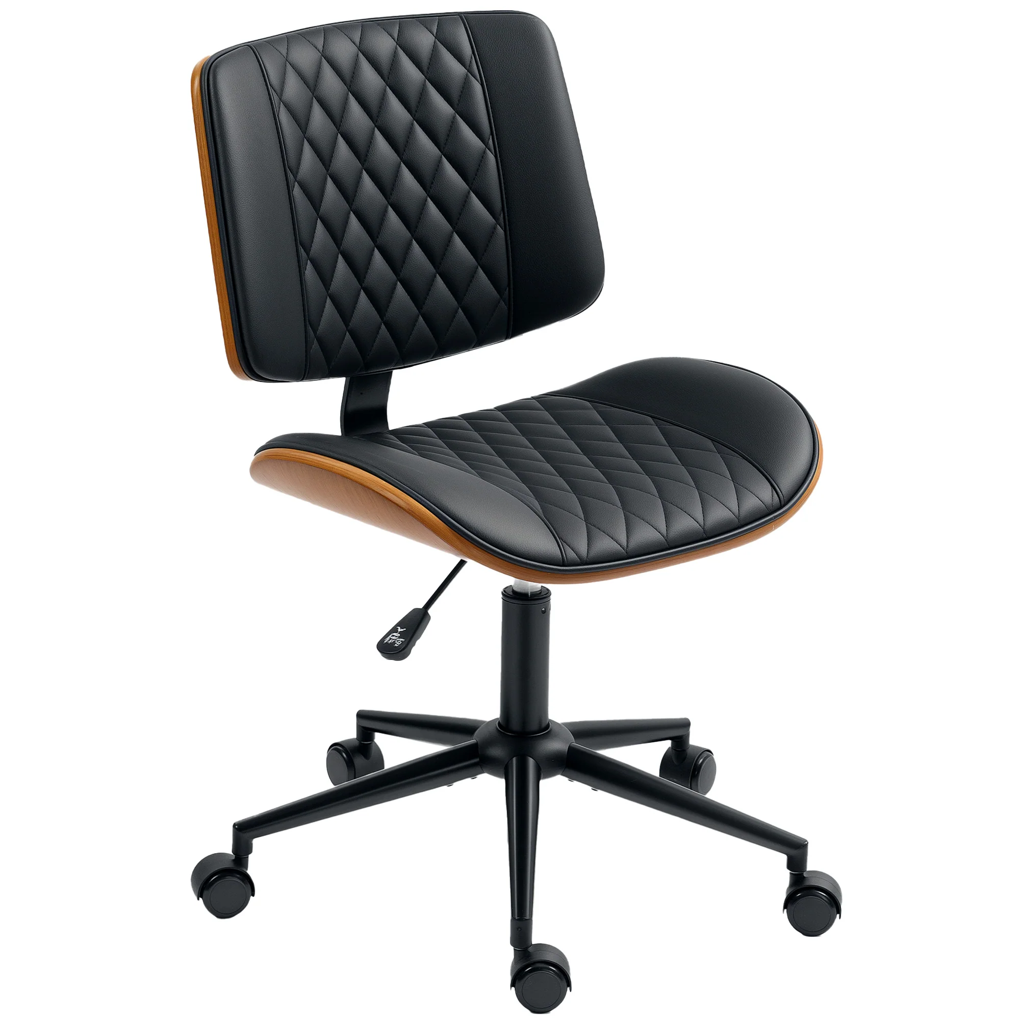 Armless Office Chair, PU Leather Mid Back Desk Chair with Adjustable Height, Black - Image 12