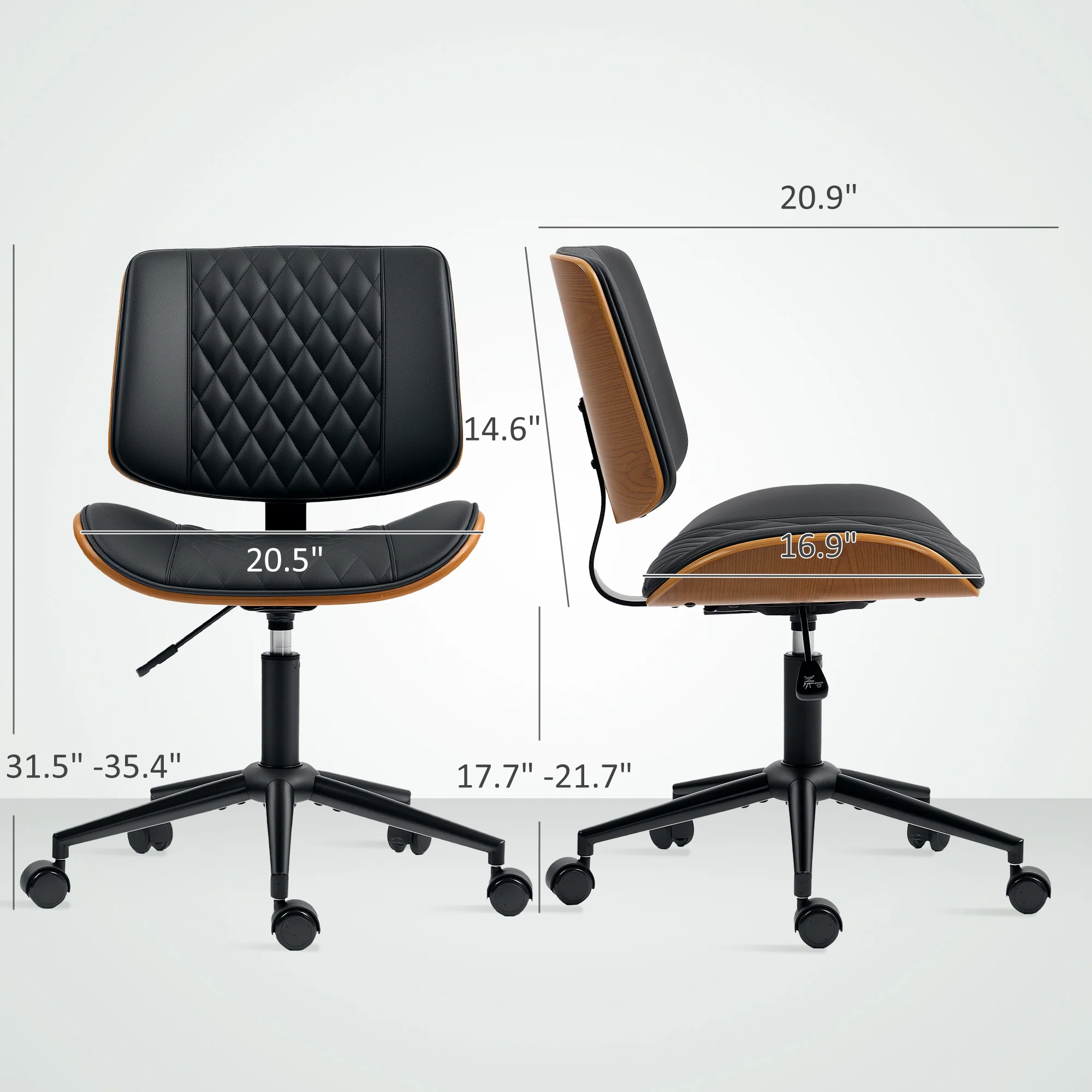 Armless Office Chair, PU Leather Mid Back Desk Chair with Adjustable Height, Black - Image 5