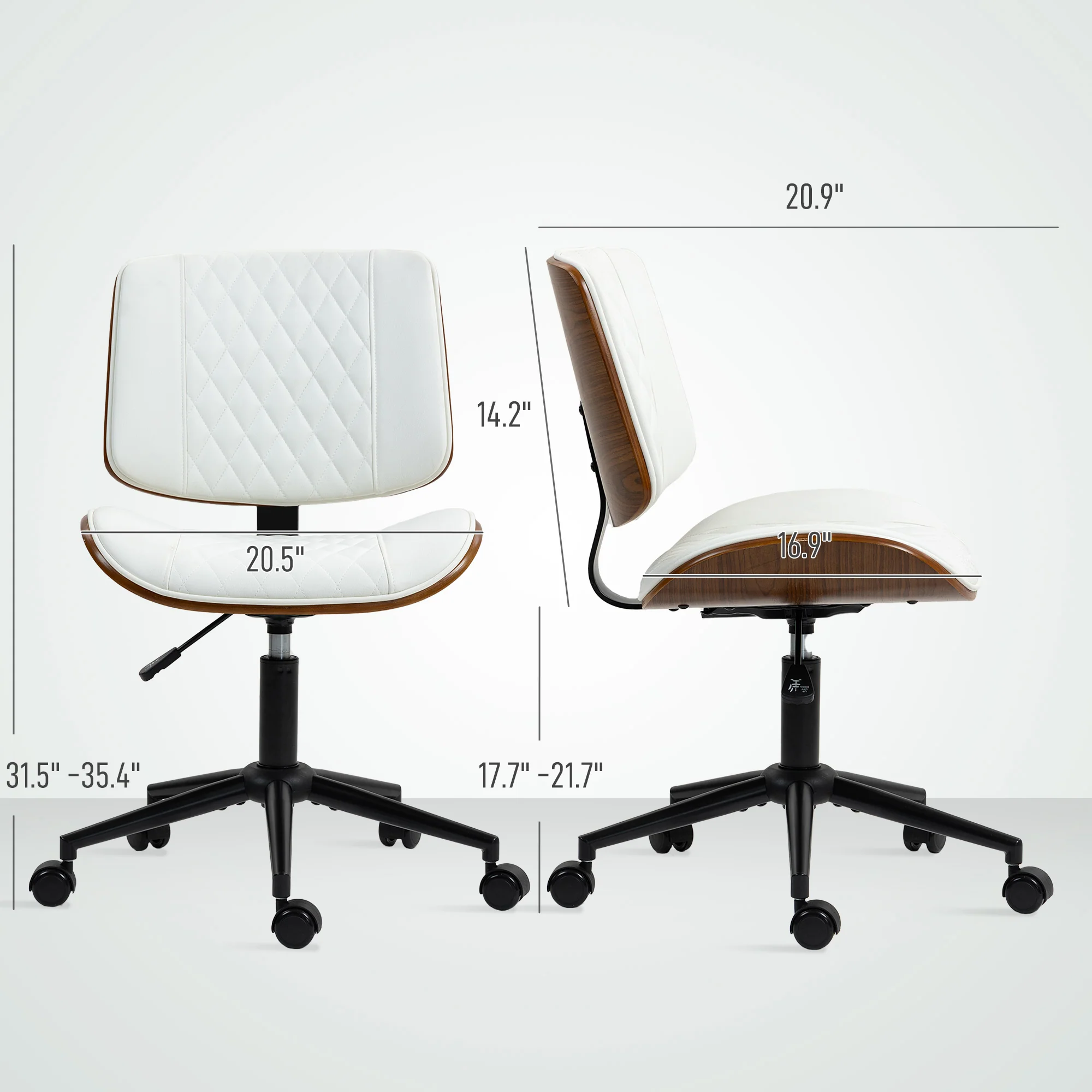 Armless Office Chair, PU Leather Mid Back Desk Chair with Adjustable Height, White - Image 5