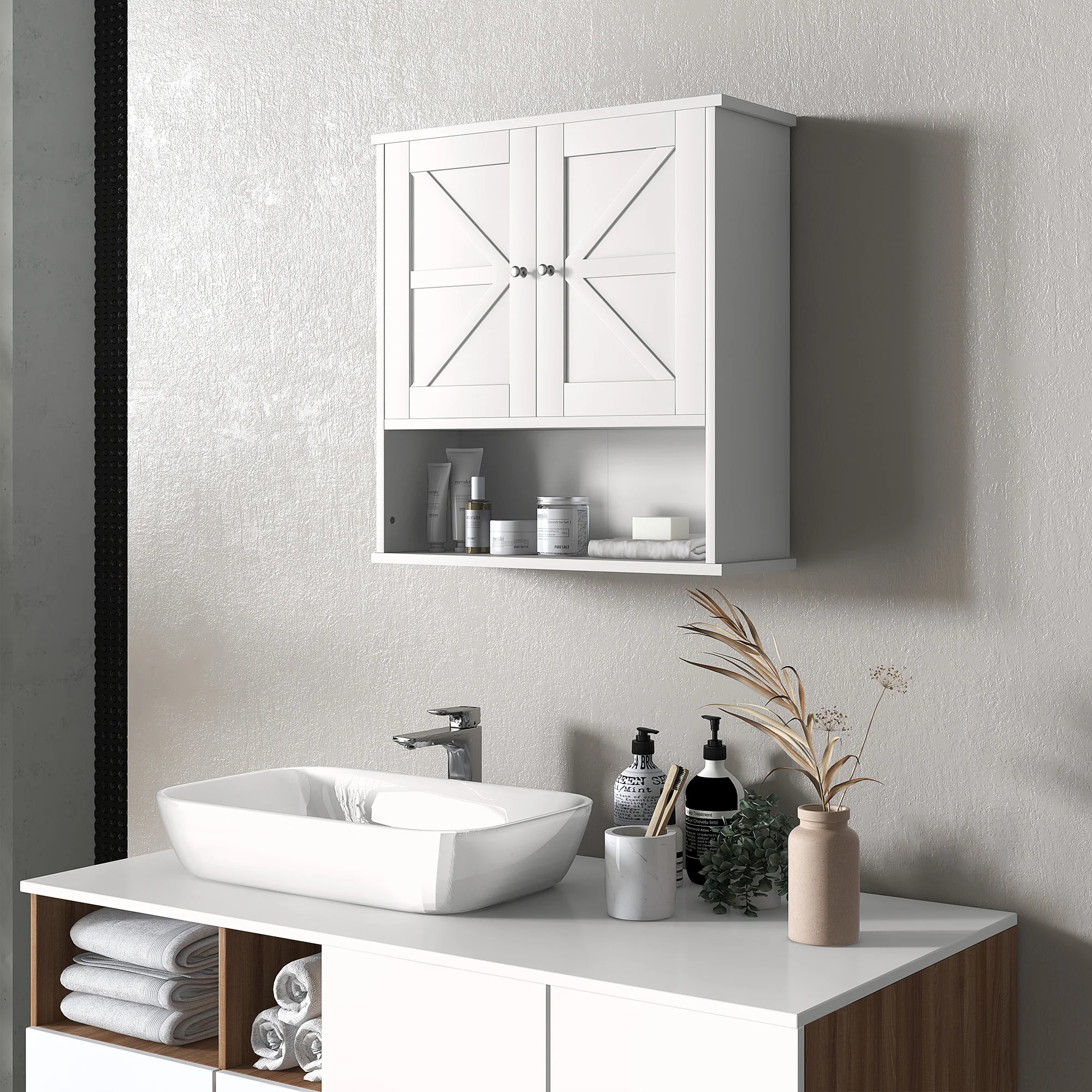 Farmhouse Bathroom Medicine Cabinet with Barn Doors and Adjustable Shelf, White - Image 3