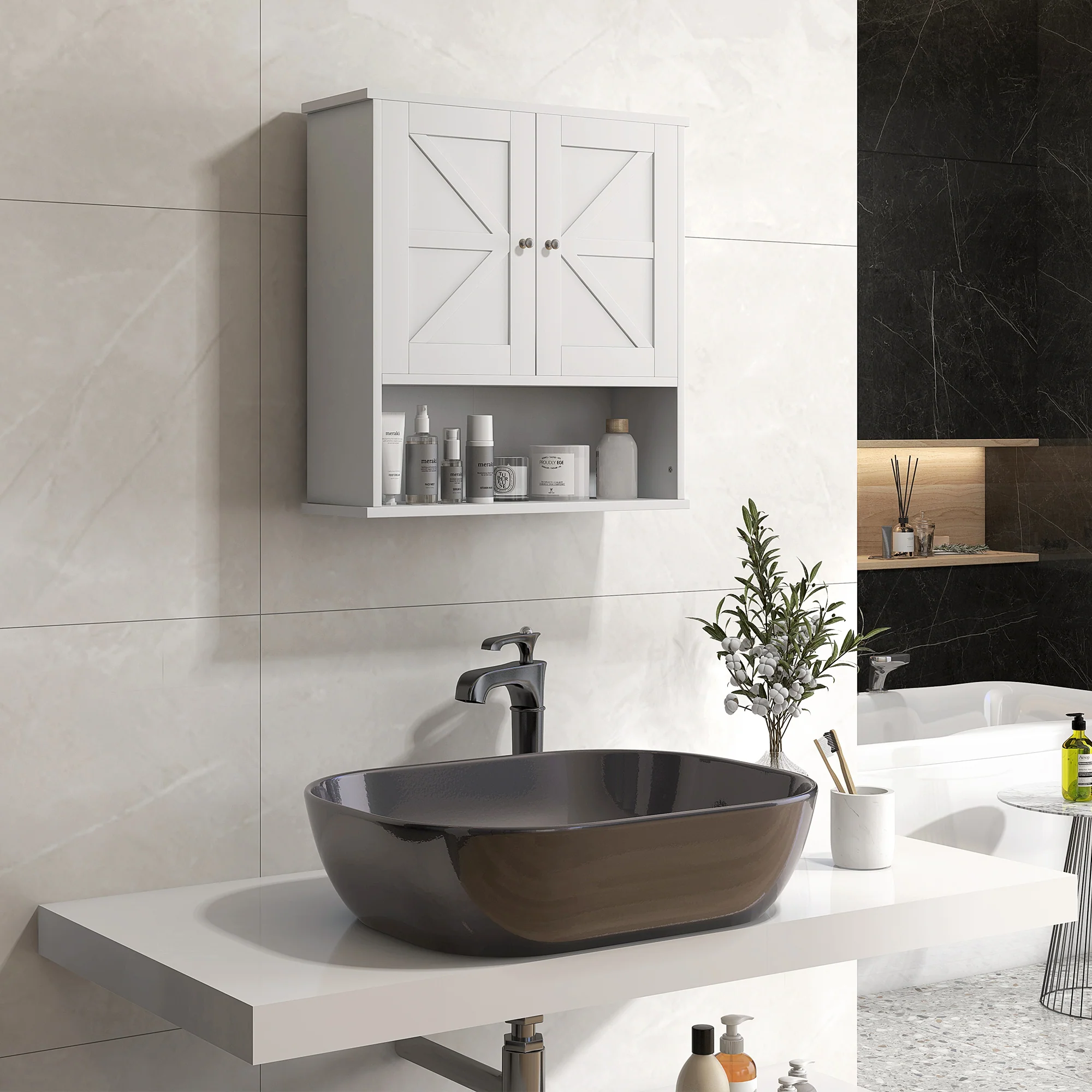 Farmhouse Bathroom Medicine Cabinet with Barn Doors and Adjustable Shelf, White - Image 4
