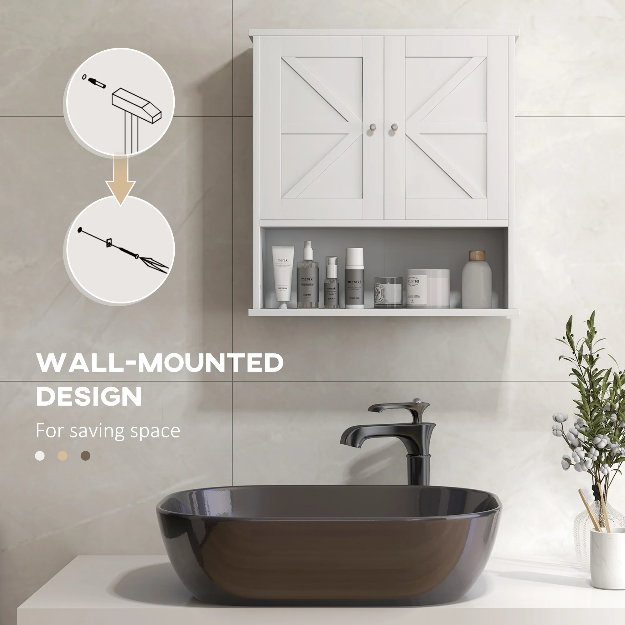 Farmhouse Bathroom Medicine Cabinet with Barn Doors and Adjustable Shelf, White - Image 7